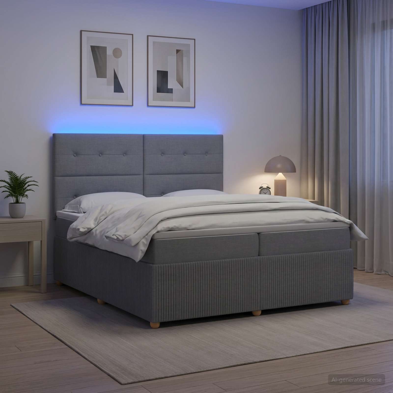 LED легло с матрак с LED ленти Светлосиво 200 x 200 cm Текстил