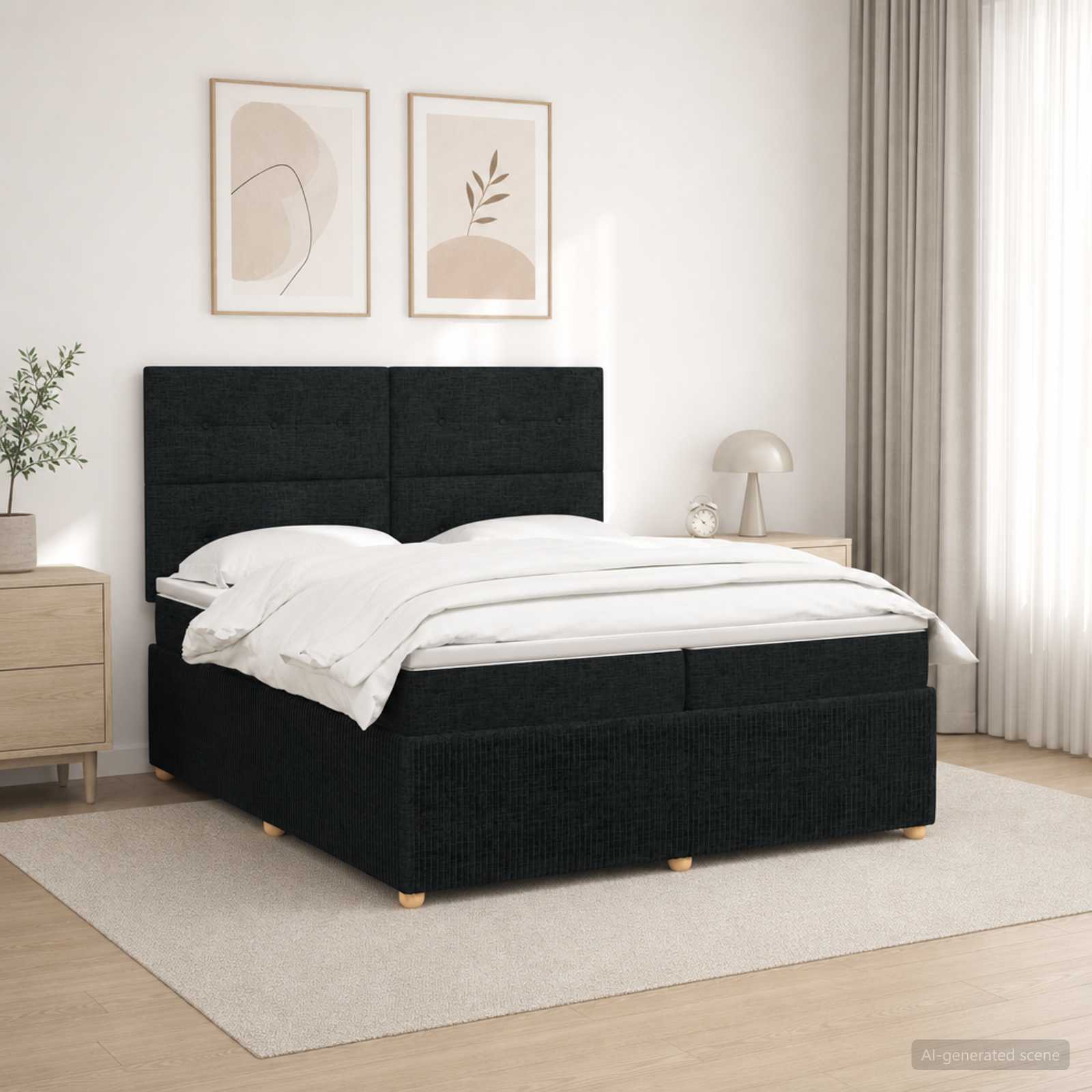 vidaXL LED boksmadrasseng med madras Sort 200 x 200 cm Stof