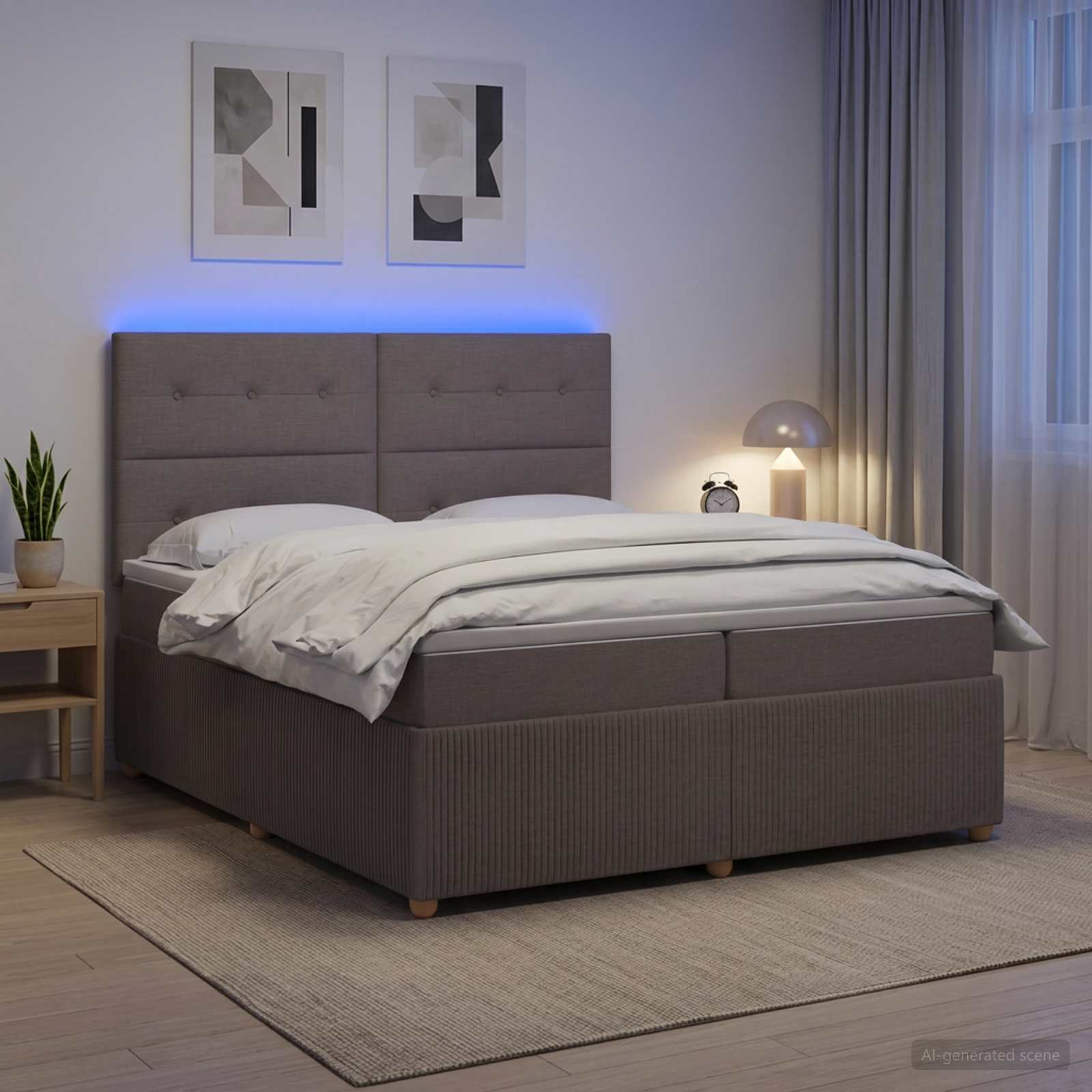 LED легло с матрак с LED ленти Таупе 200 x 200 cm Текстил