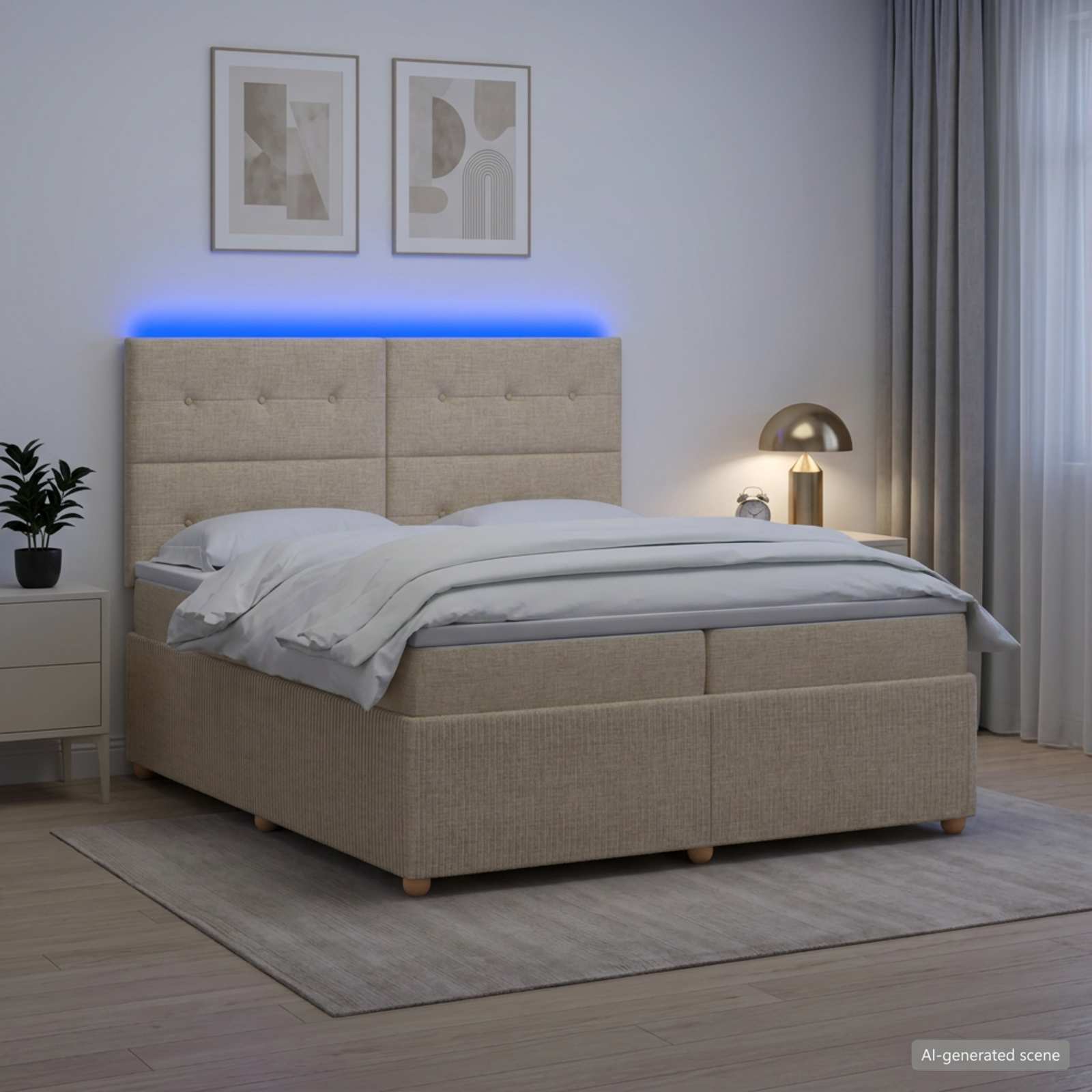 LED легло с матрак с LED ленти Кремаво 200 x 200 cm Текстил