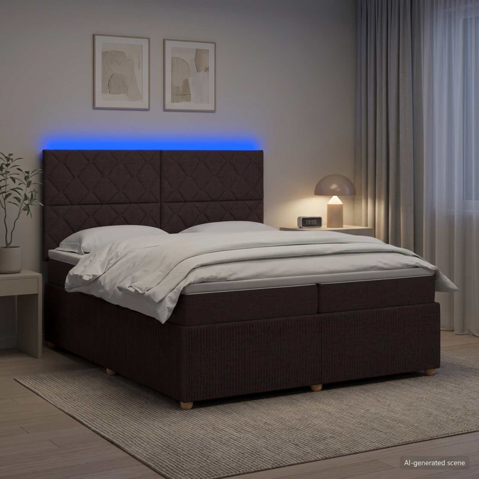 LED легло с матрак с LED ленти Тъмен кафяв 200 x 200 cm Текстил