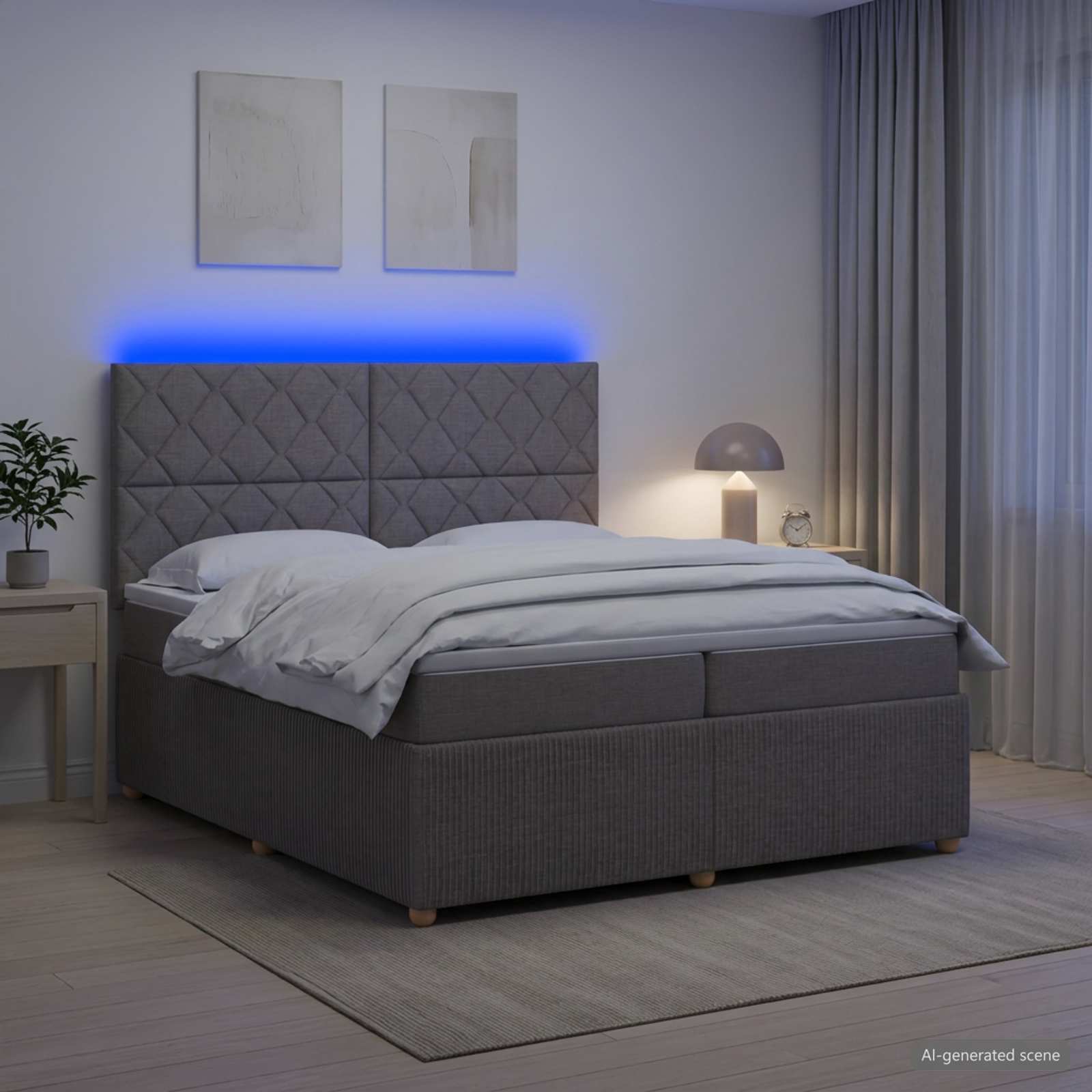 vidaXL LED Boxspring Bed met Matras Taupe 200 x 200 cm Stof, foto 4