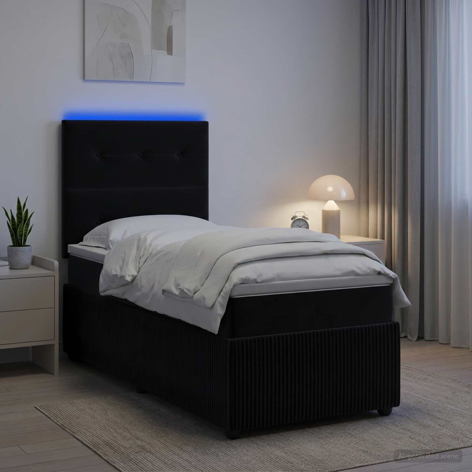 LED легло с матрак с LED ленти Черно 100 x 200 cm Кадифе