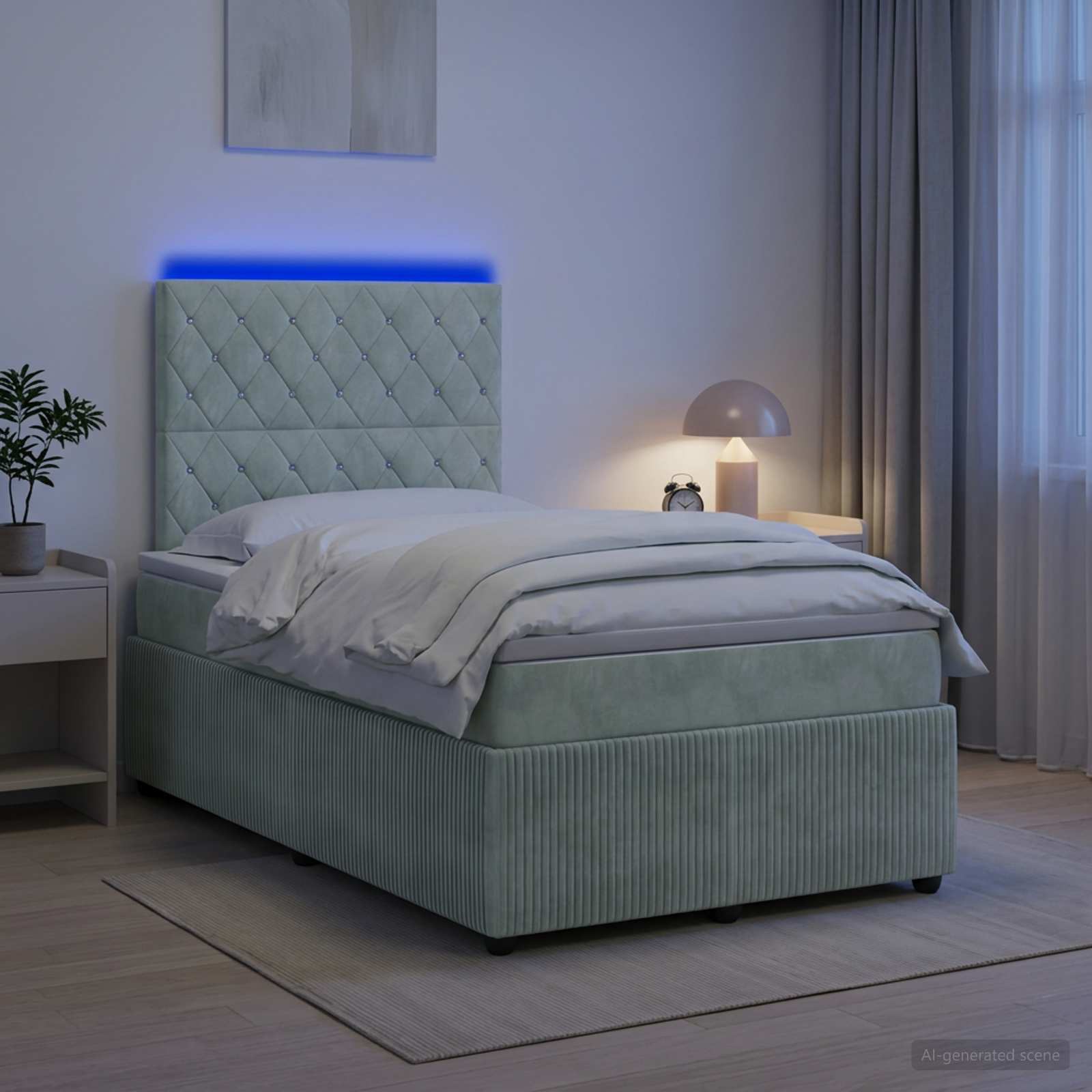 LED легло с матрак с LED ленти Светлосиво 120 x 190 cm Кадифе