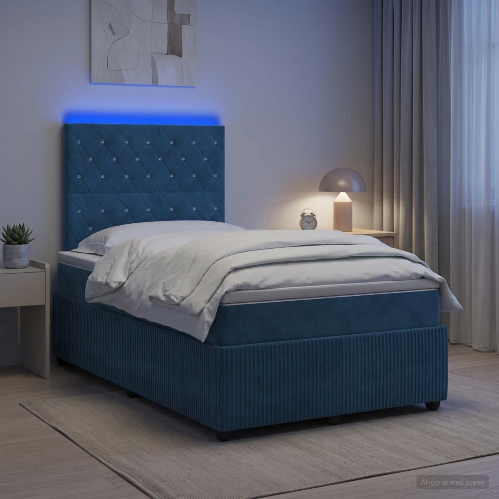 LED легло с матрак с LED ленти Синьо 120 x 190 cm Кадифе