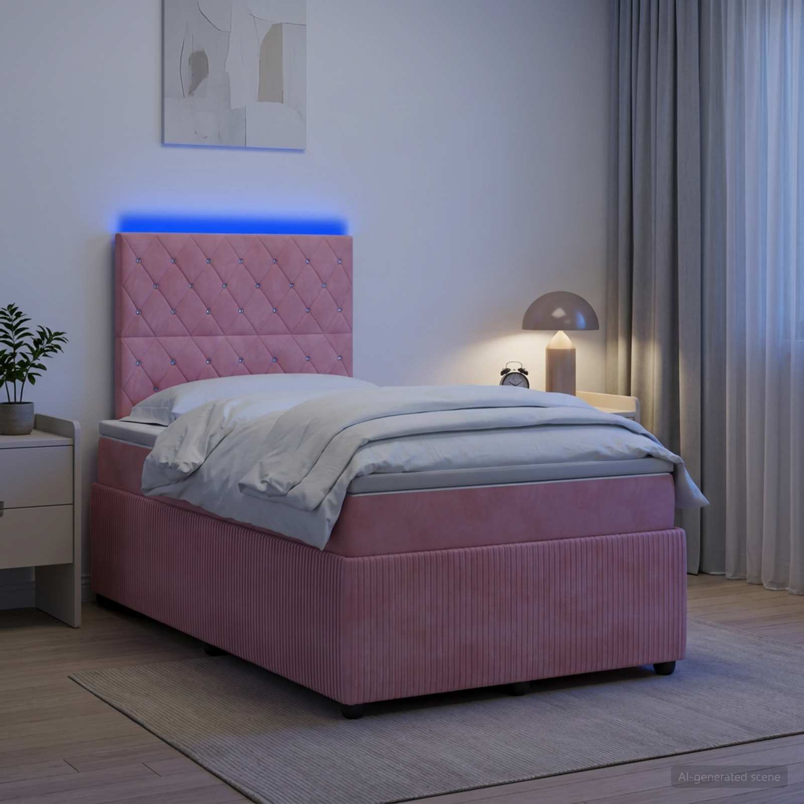 LED posteljni pod z vzmetnico Roza 120 x 190 cm Žamet