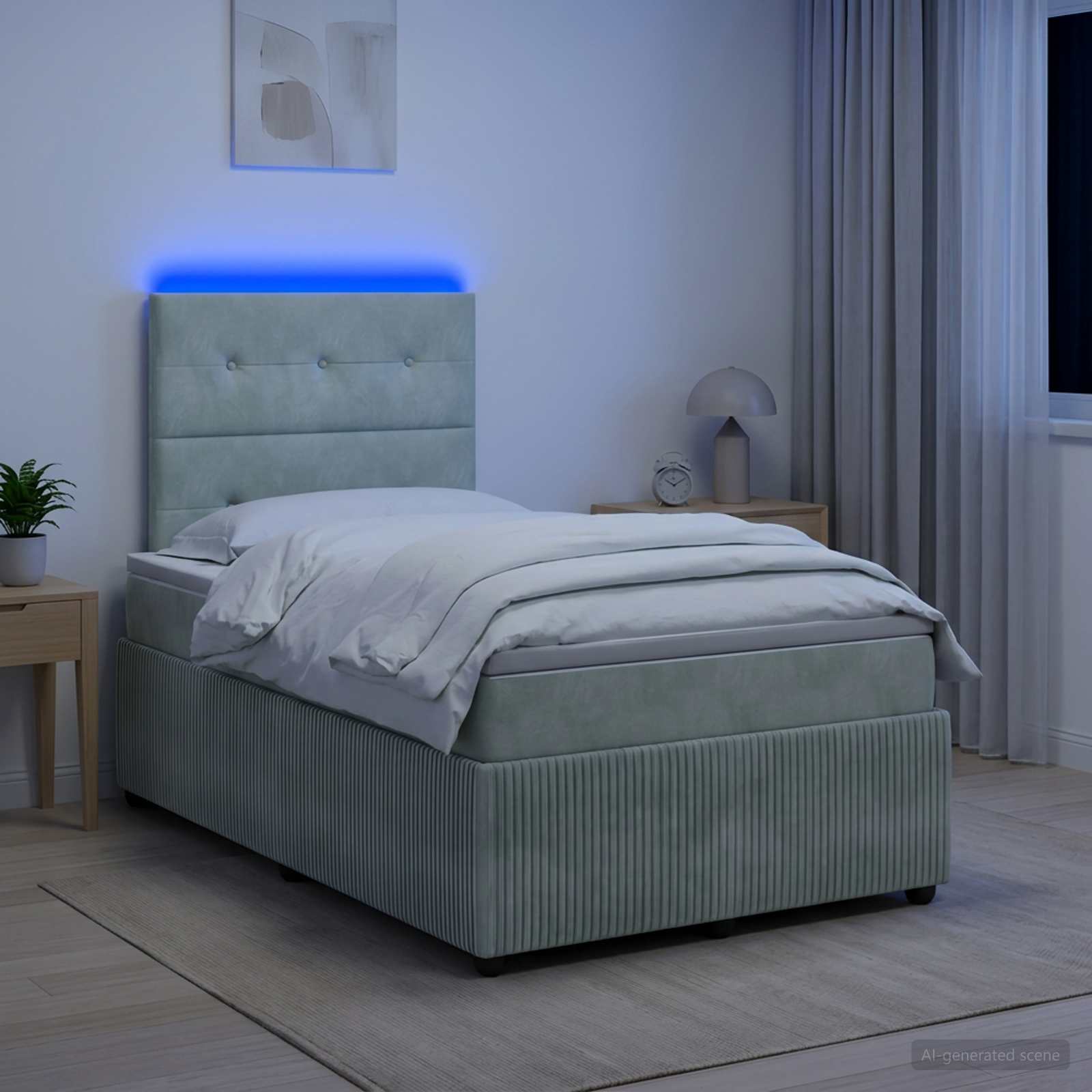 LED легло с матрак с LED ленти Светлосиво 120 x 190 cm Кадифе