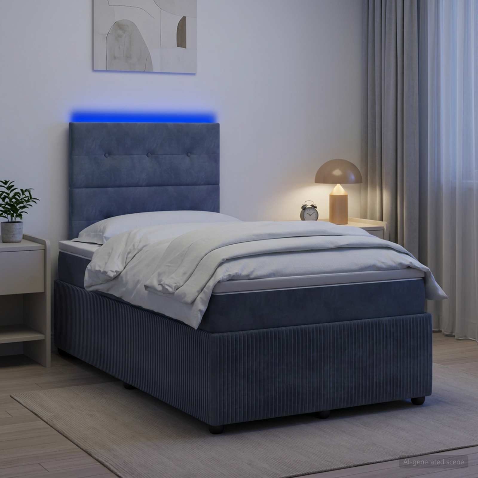 LED легло с матрак с LED ленти Тъмносиво 120 x 190 cm Кадифе