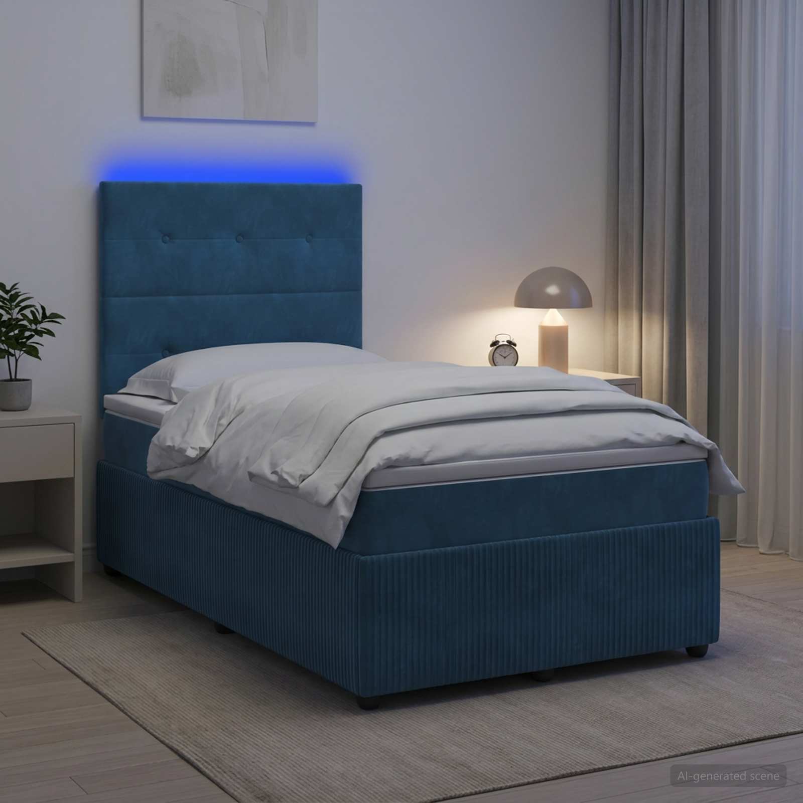 LED легло с матрак с LED ленти Синьо 120 x 200 cm Кадифе