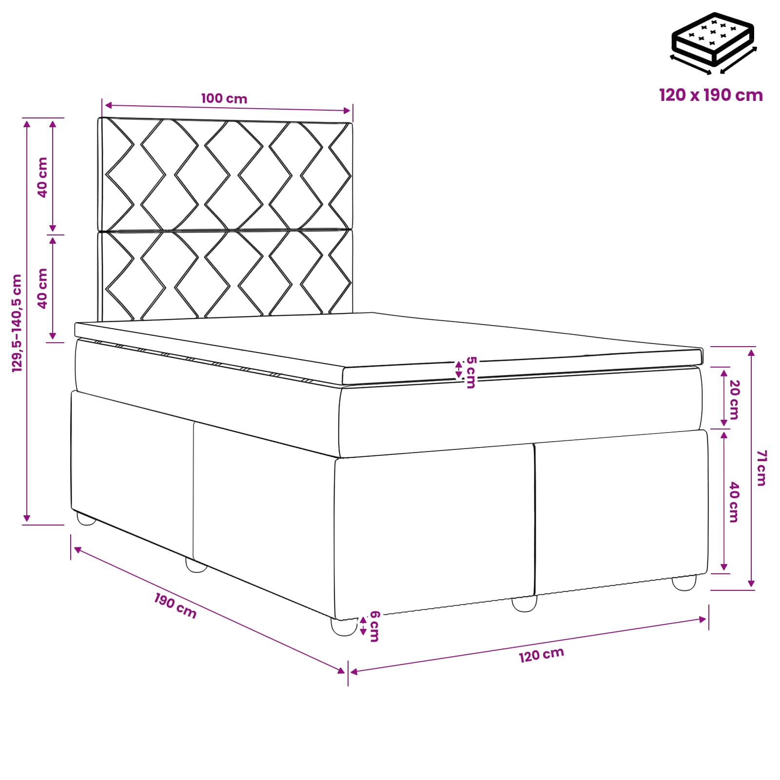 LED posteljni pod z vzmetnico Svetlo siva 120 x 190 cm Žamet