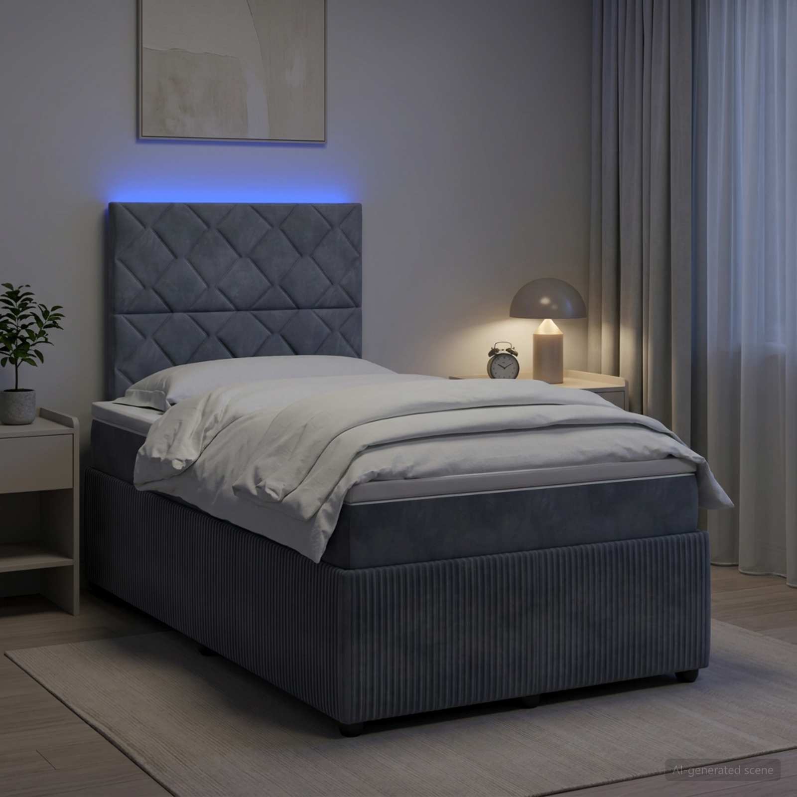 LED posteljni pod z vzmetnico Temno siva 120 x 200 cm Žamet