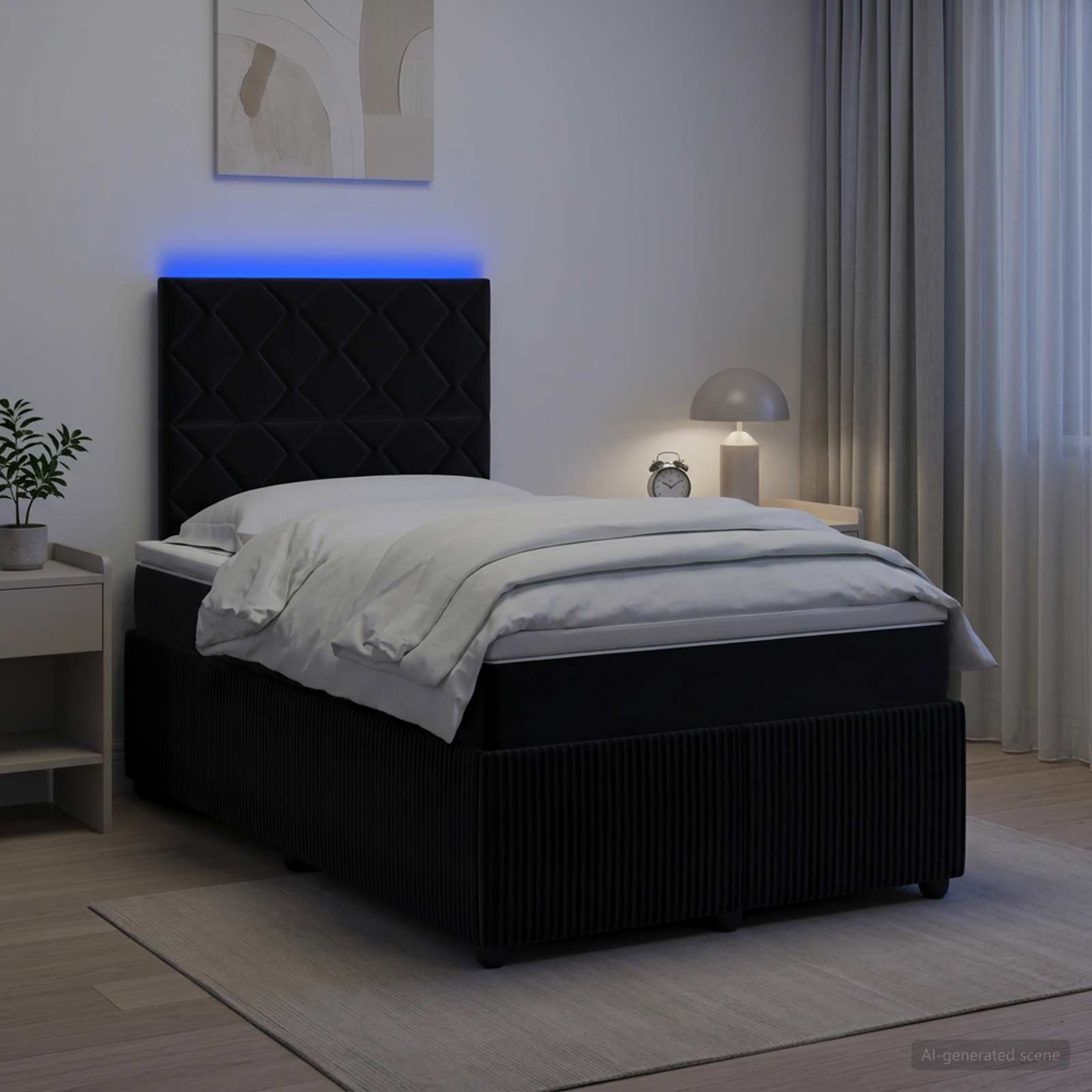 LED легло с матрак с LED ленти Черно 120 x 190 cm Кадифе