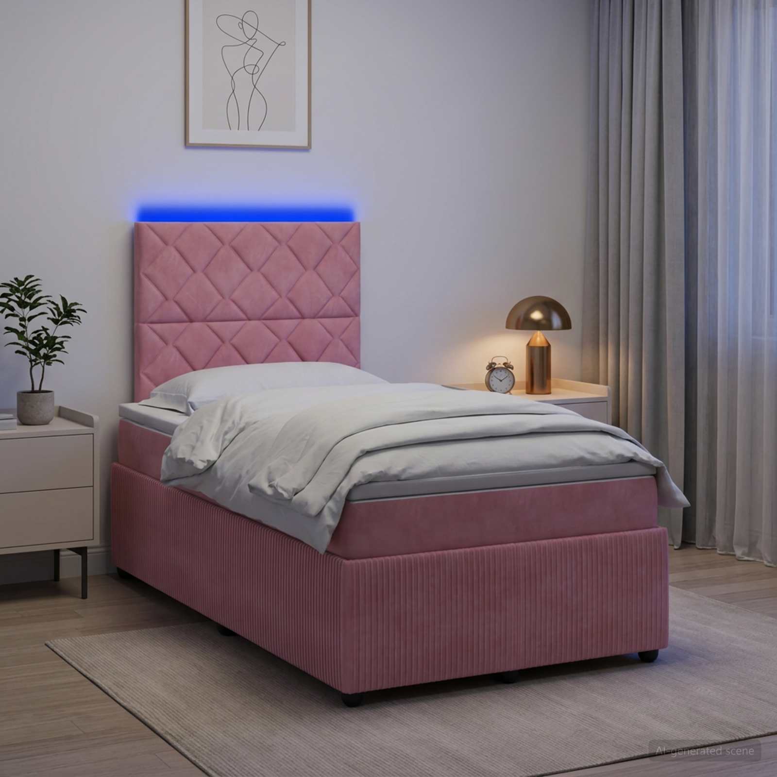 LED posteljni pod z vzmetnico Roza 120 x 190 cm Žamet