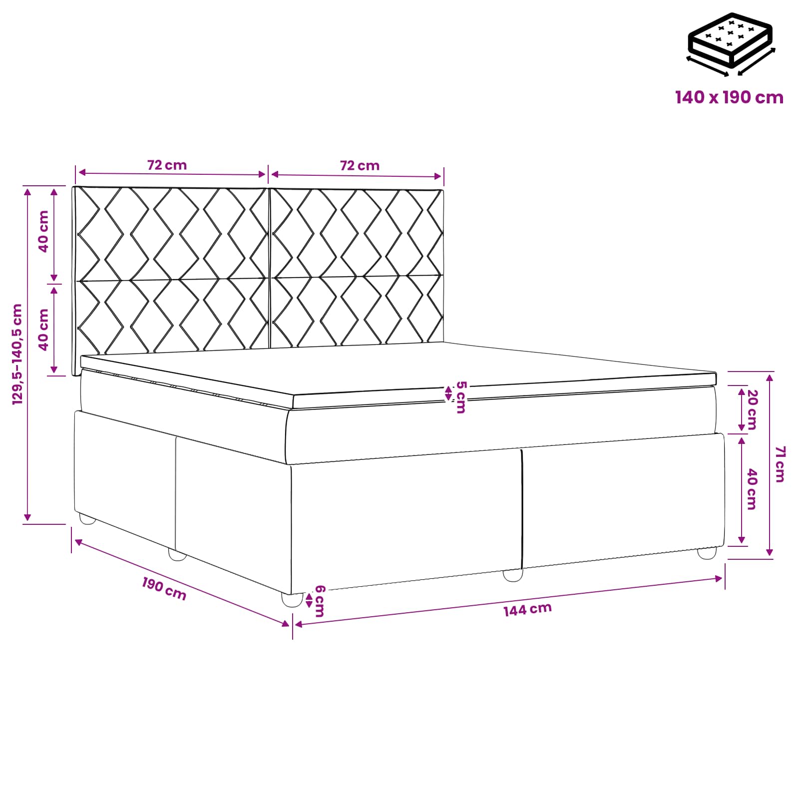 LED posteljni pod z vzmetnico Svetlo siva 140 x 190 cm Žamet