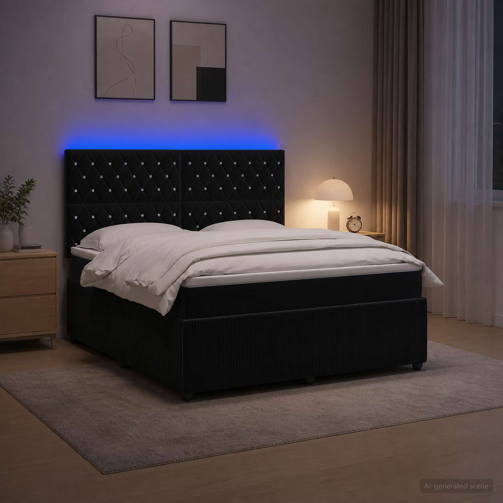 LED легло с матрак с LED ленти Черно 180 x 200 cm Кадифе