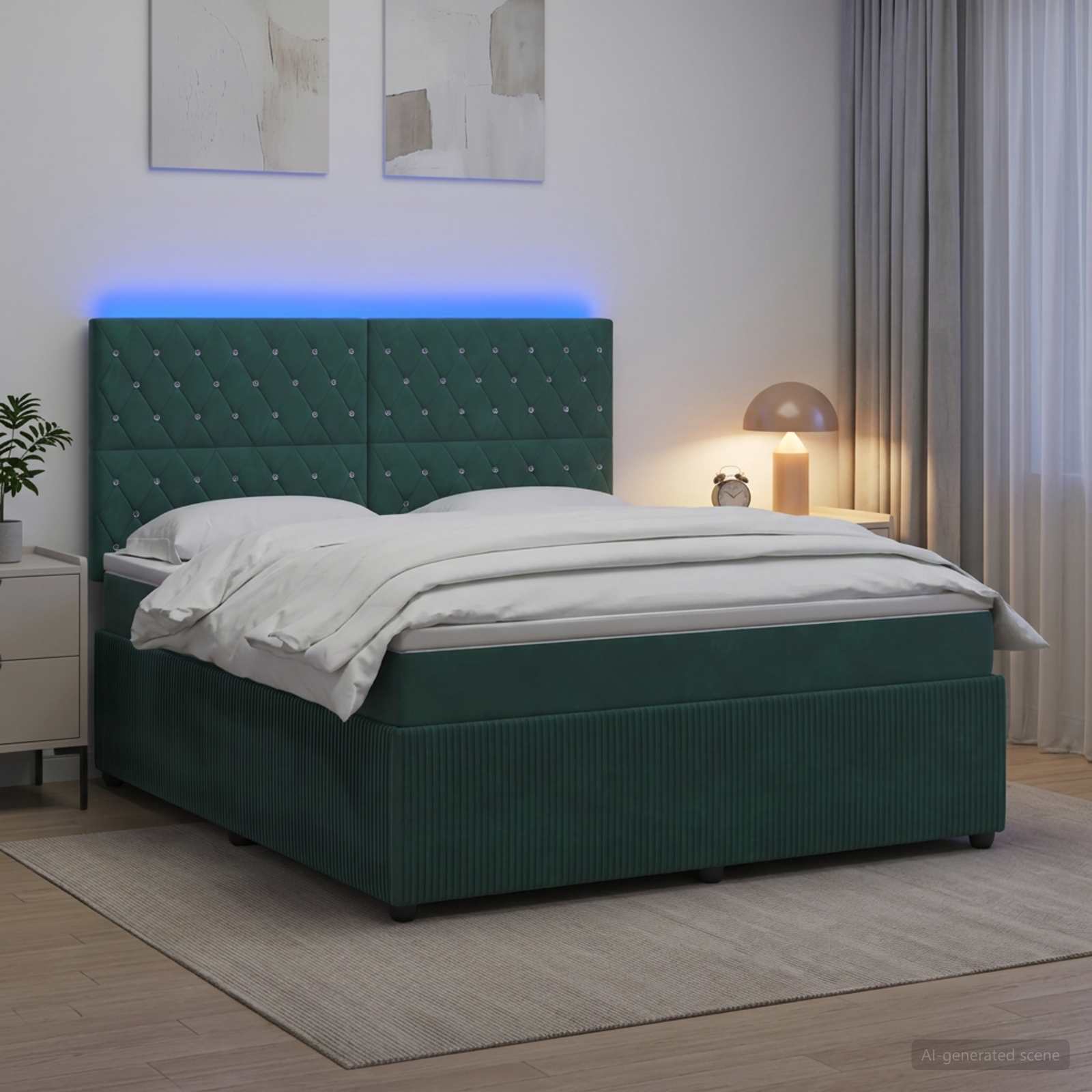 LED легло с матрак с LED ленти Тъмнозелено 180 x 200 cm Кадифе