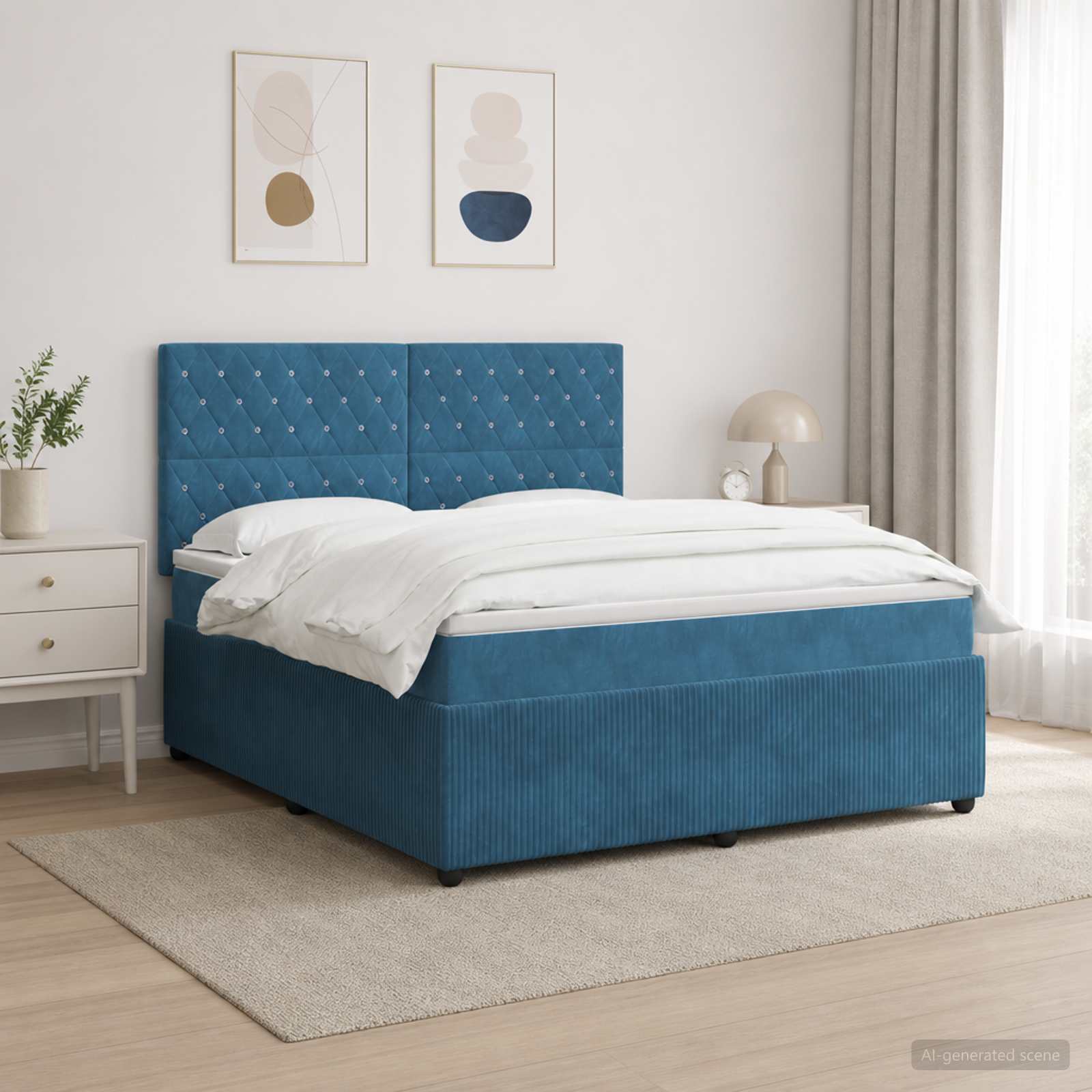 LED Boxspring Bed met Matras Blauw 140 x 200 cm Fluweel – afbeelding 1
