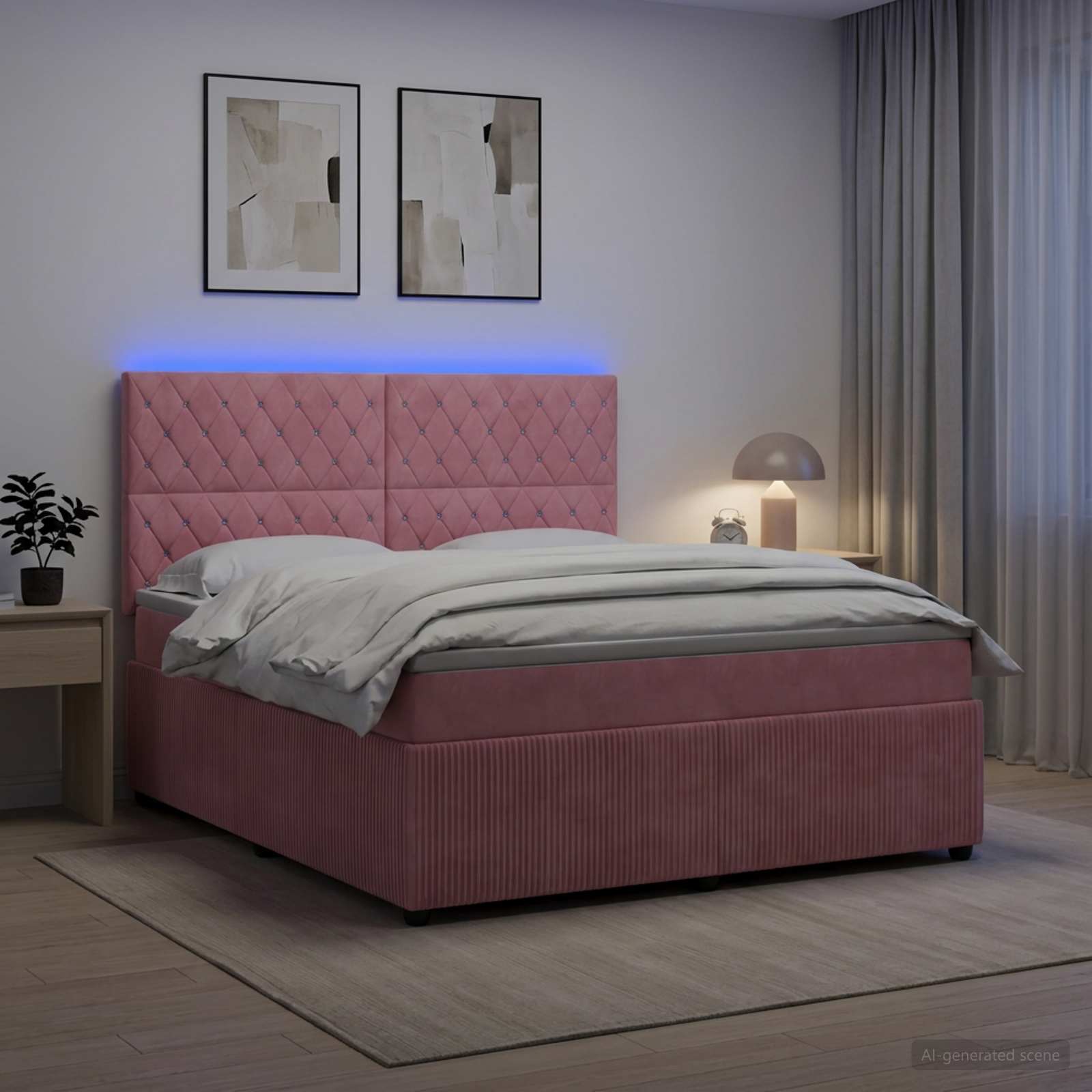 LED-boksmadrasseng med madras og topmadras - lyserød 140 x 190 cm