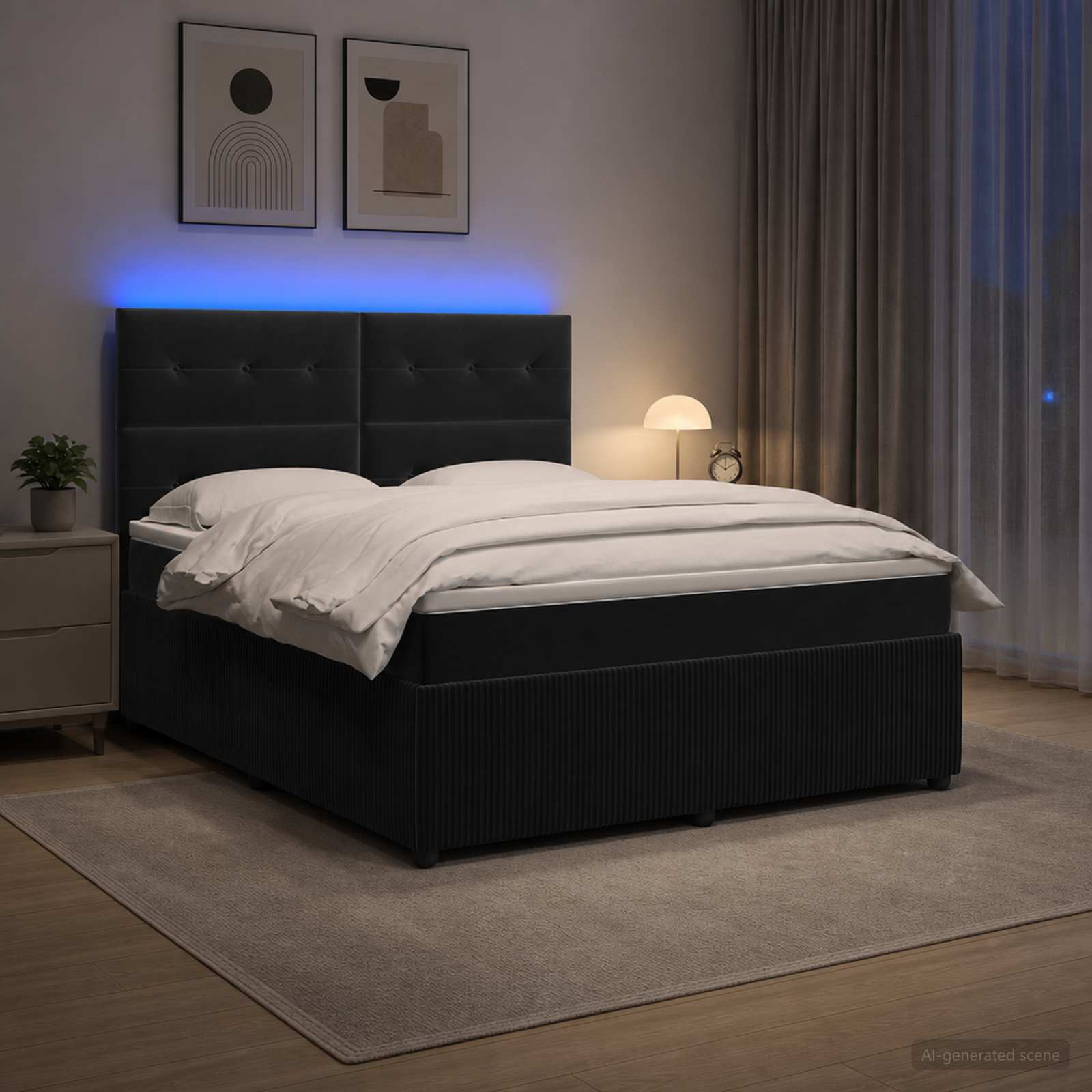 LED легло с матрак с LED ленти Черно 140 x 200 cm Кадифе