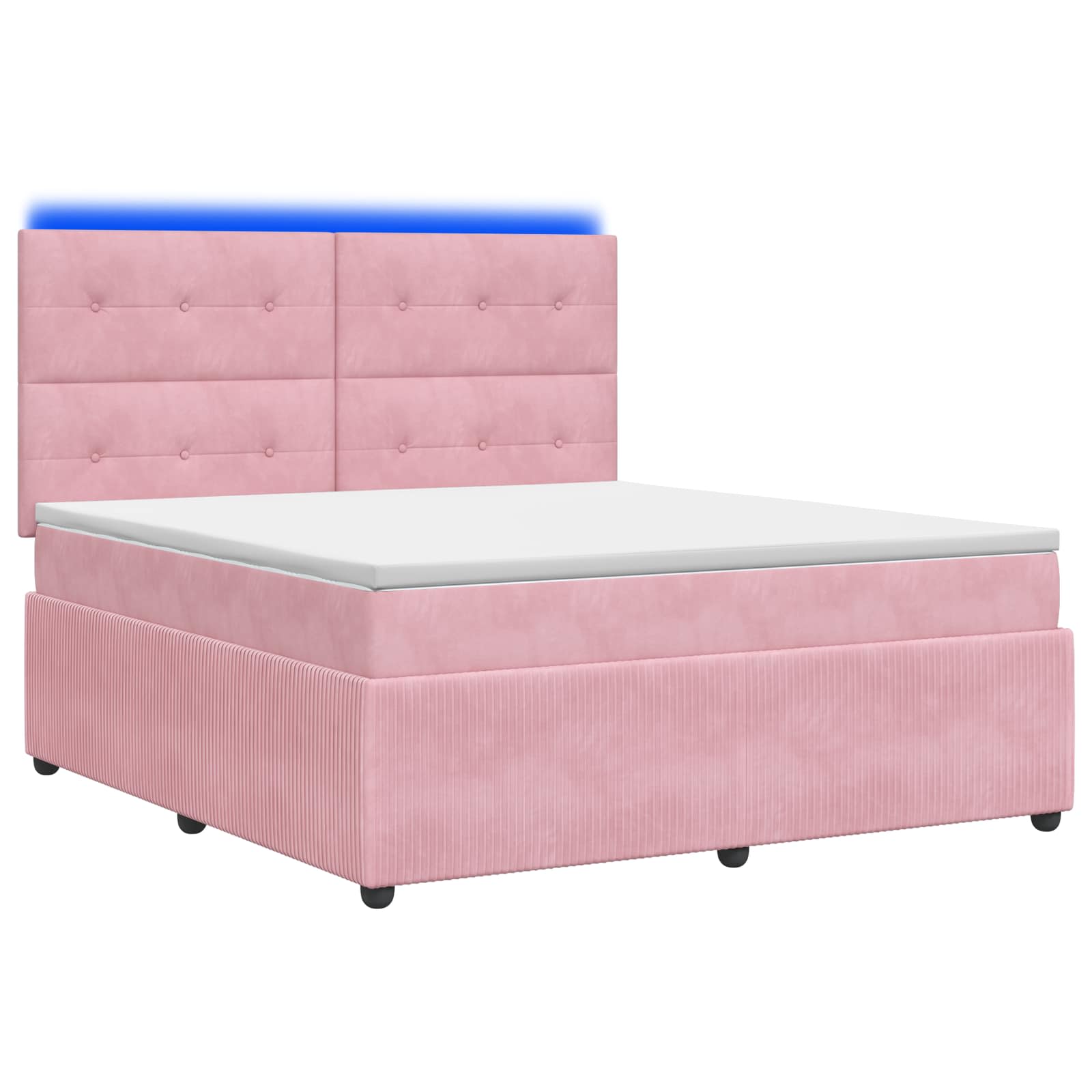 vidaXL Pat cu arcuri LED și saltea Roz 180 x 200 cm Catifea