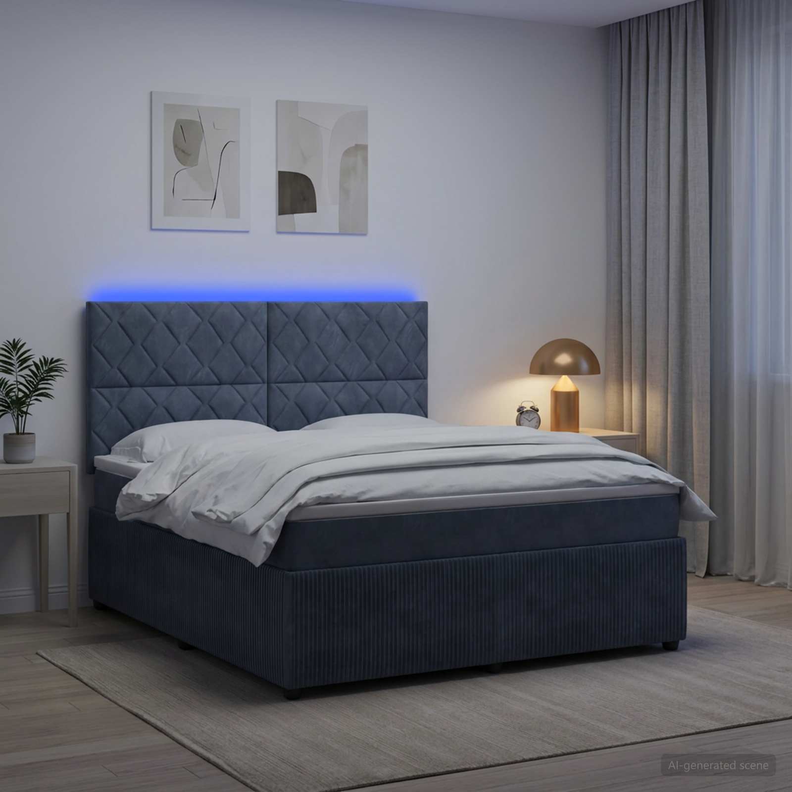 LED posteljni pod z vzmetnico Temno siva 180 x 200 cm Žamet