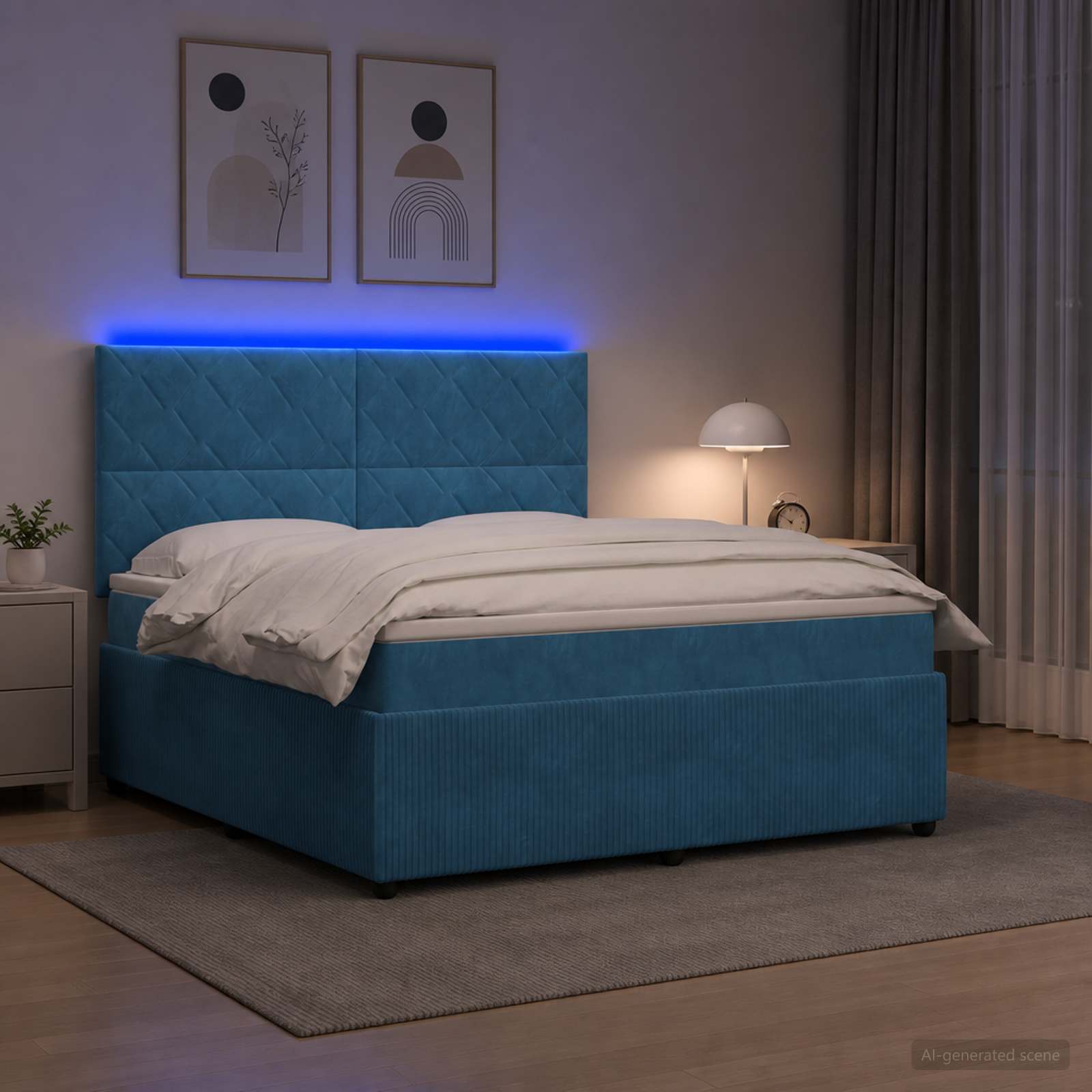LED легло с матрак с LED ленти Синьо 140 x 190 cm Кадифе