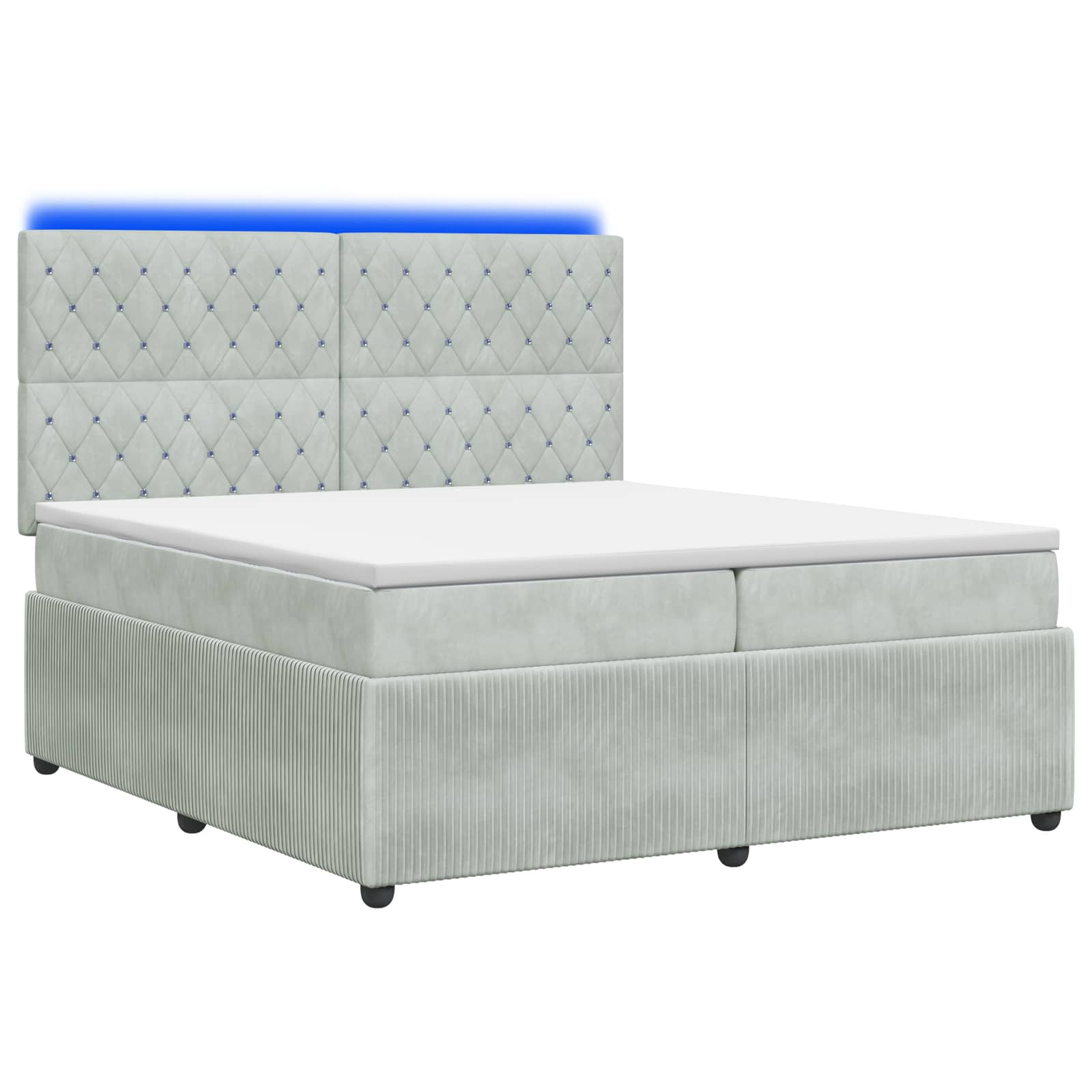 vidaXL Pat cu arcuri LED și saltea Gri deschis 200 x 200 cm Catifea