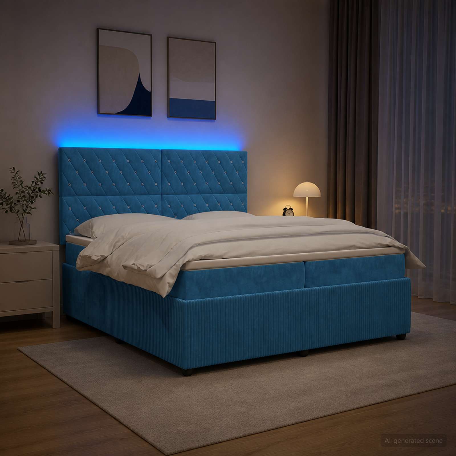LED легло с матрак с LED ленти Синьо 200 x 200 cm Кадифе