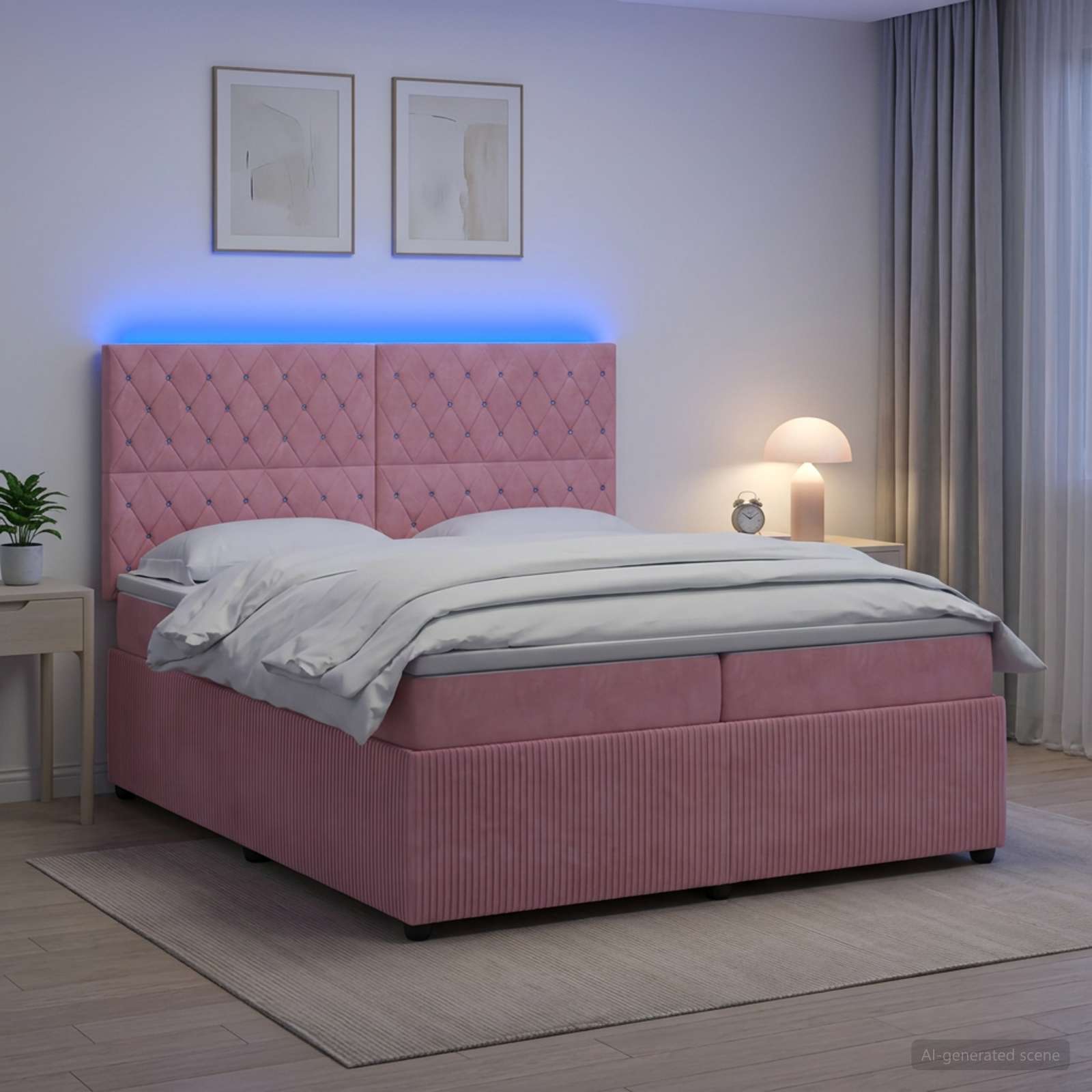 LED легло с матрак с LED ленти Розово 200 x 200 cm Кадифе