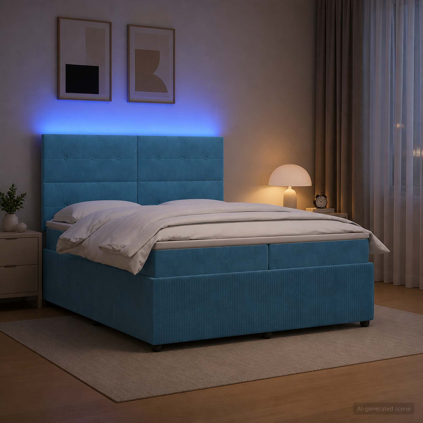 LED легло с матрак с LED ленти Синьо 200 x 200 cm Кадифе