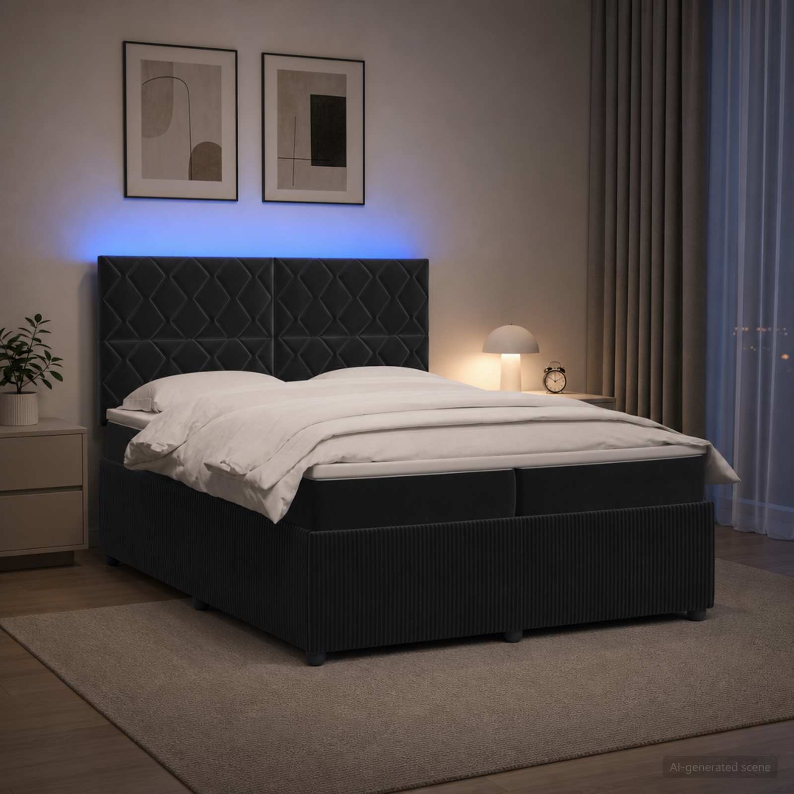 vidaXL LED Boxspring Bed met Matras Zwart 200 x 200 cm Fluweel, foto 4