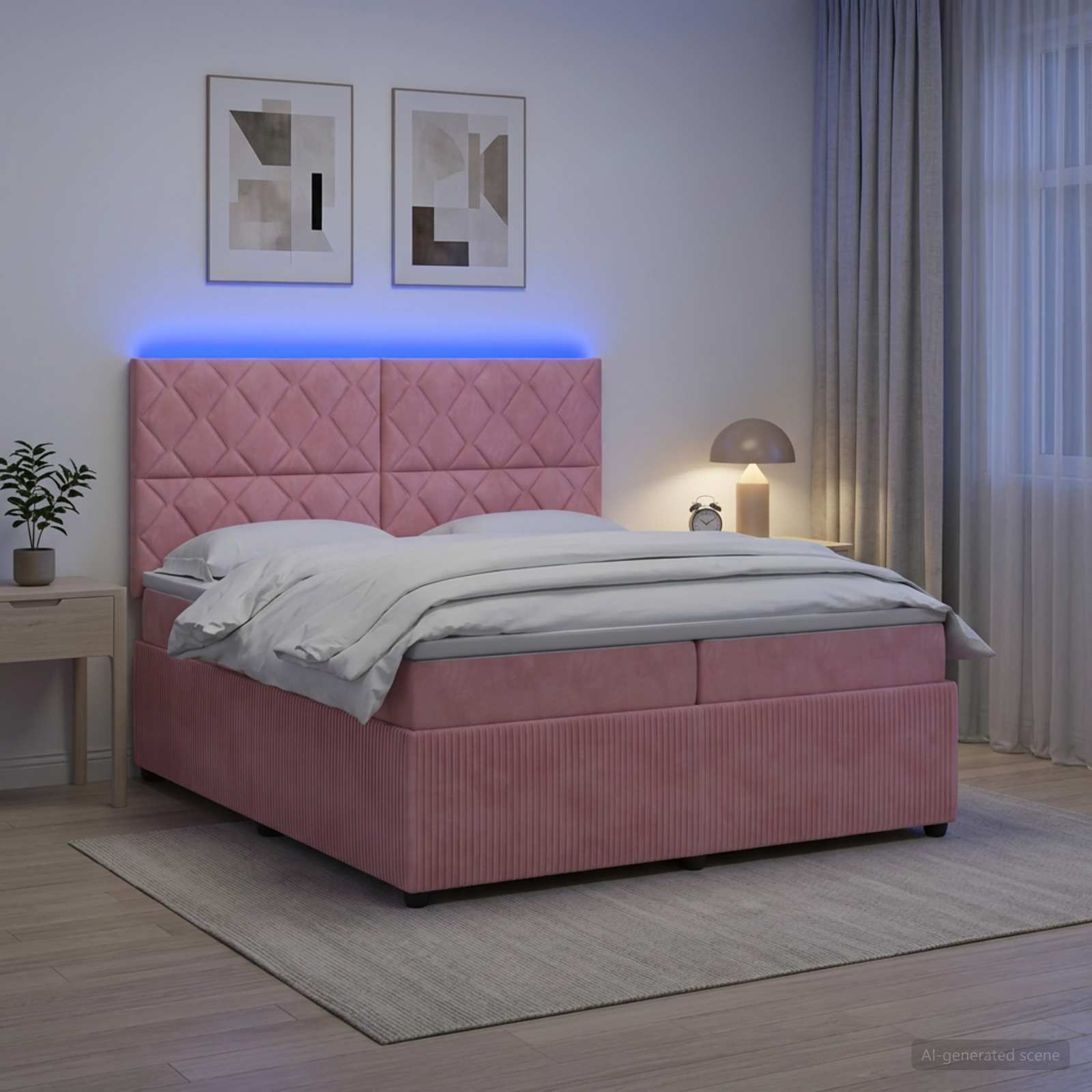 LED posteljni pod z vzmetnico Roza 200 x 200 cm Žamet
