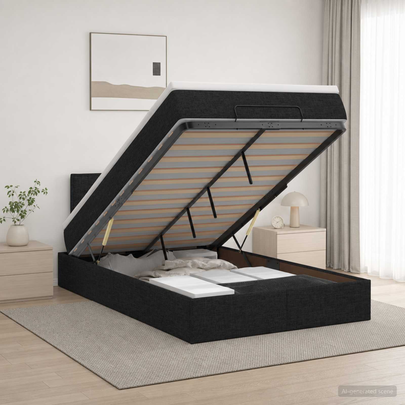 Ottoman Bed met Matrassen en LED Zwart 120 x 200 cm Stof – afbeelding 1