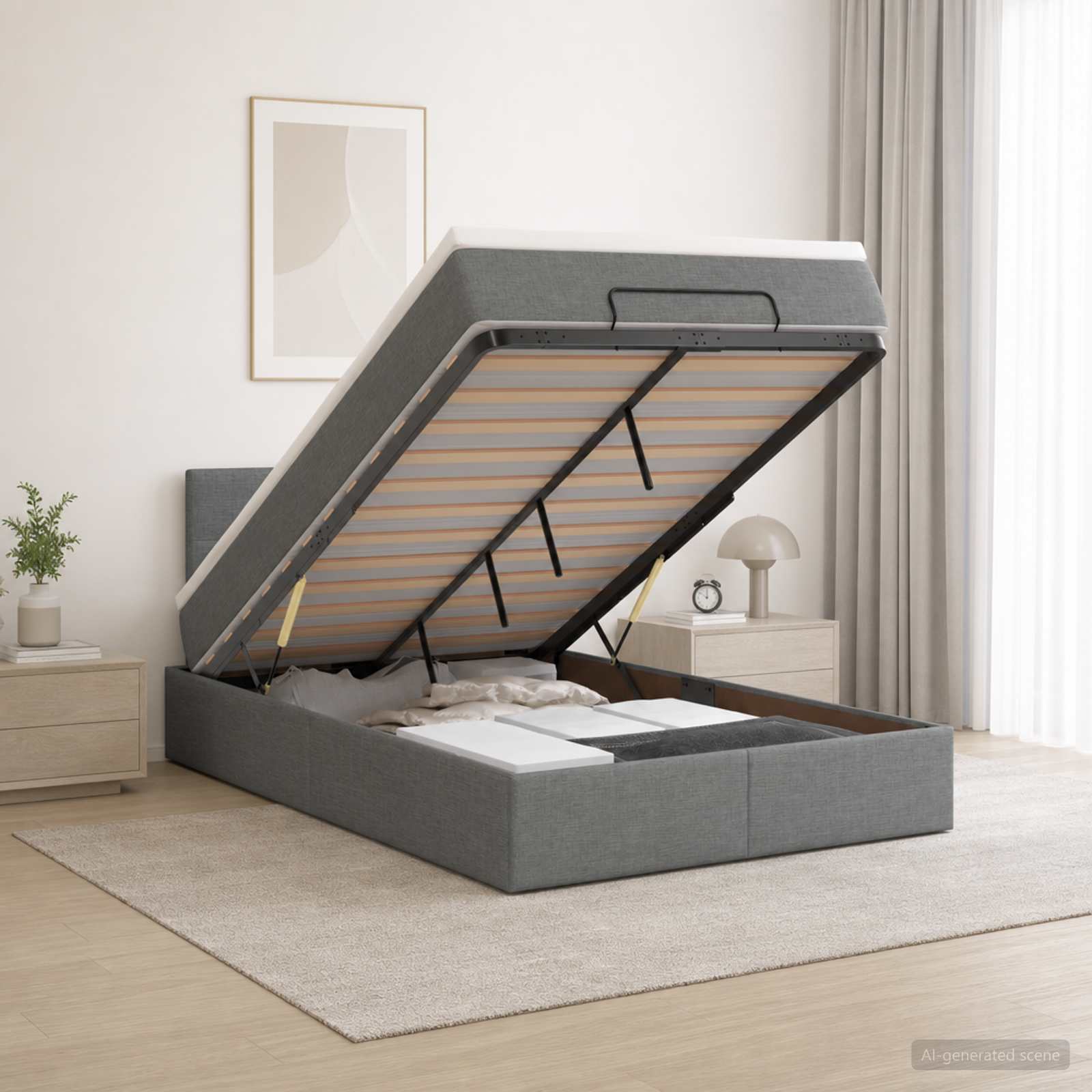 Отоман с матрак и LED с таблото Тъмносиво 120 x 190 cm Текстил