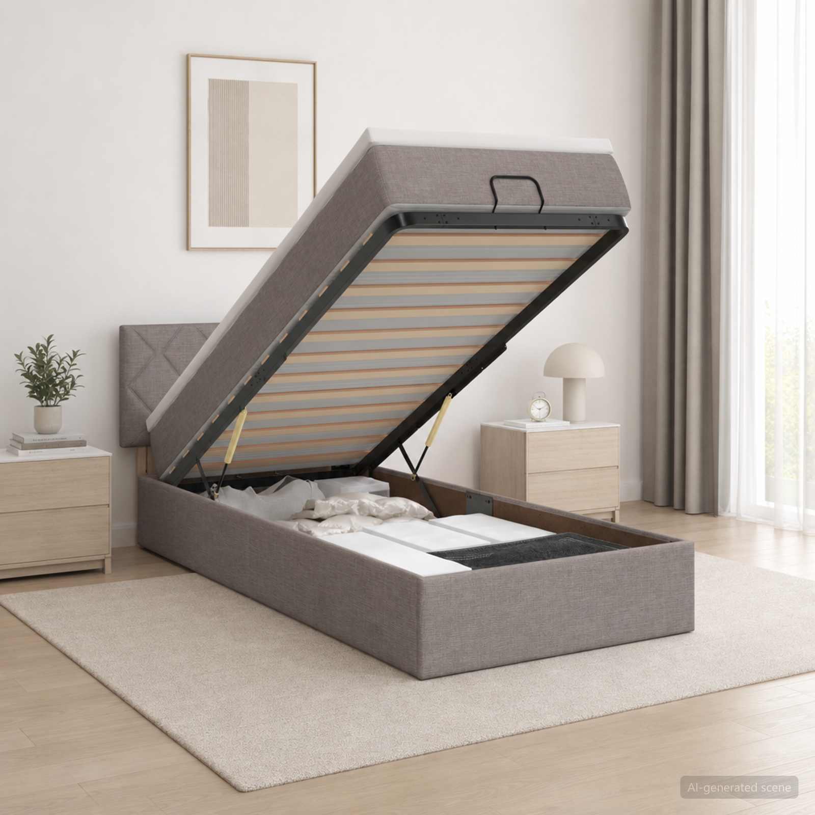 Ottoman Bed met Matrassen en LED Taupe 80 x 200 cm Stof – afbeelding 1
