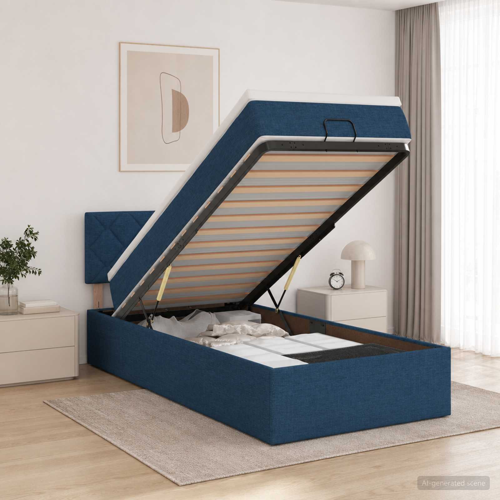 Ottoman Bed met Matrassen en LED Blauw 80 x 200 cm Stof – afbeelding 1