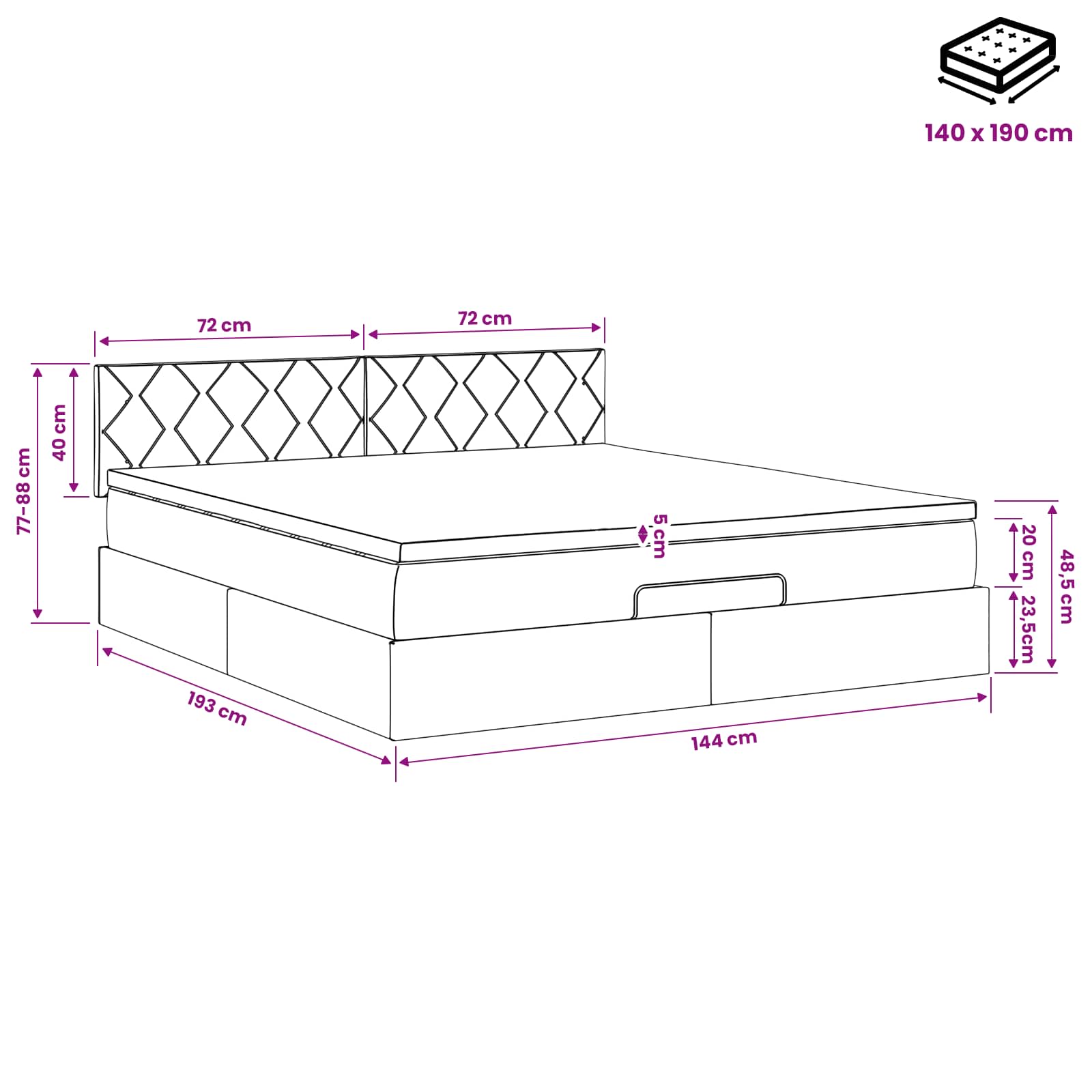 Postelja s sklopko in vzmetnico Svetlo siva 140 x 190 cm Blago