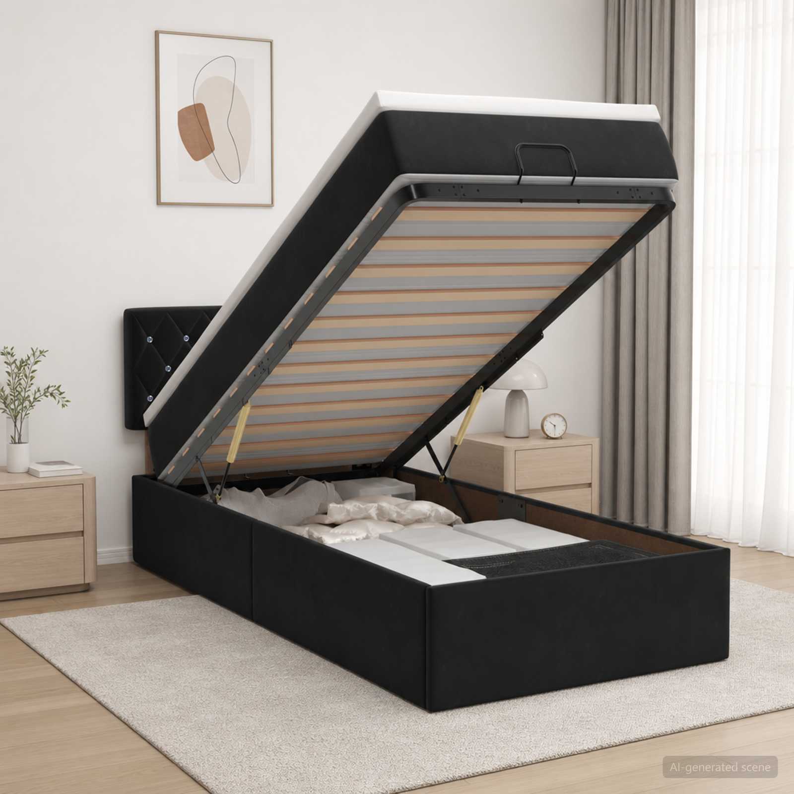 Ottoman Bed met Matrassen en LED Zwart 90 x 200 cm fluweel – afbeelding 1