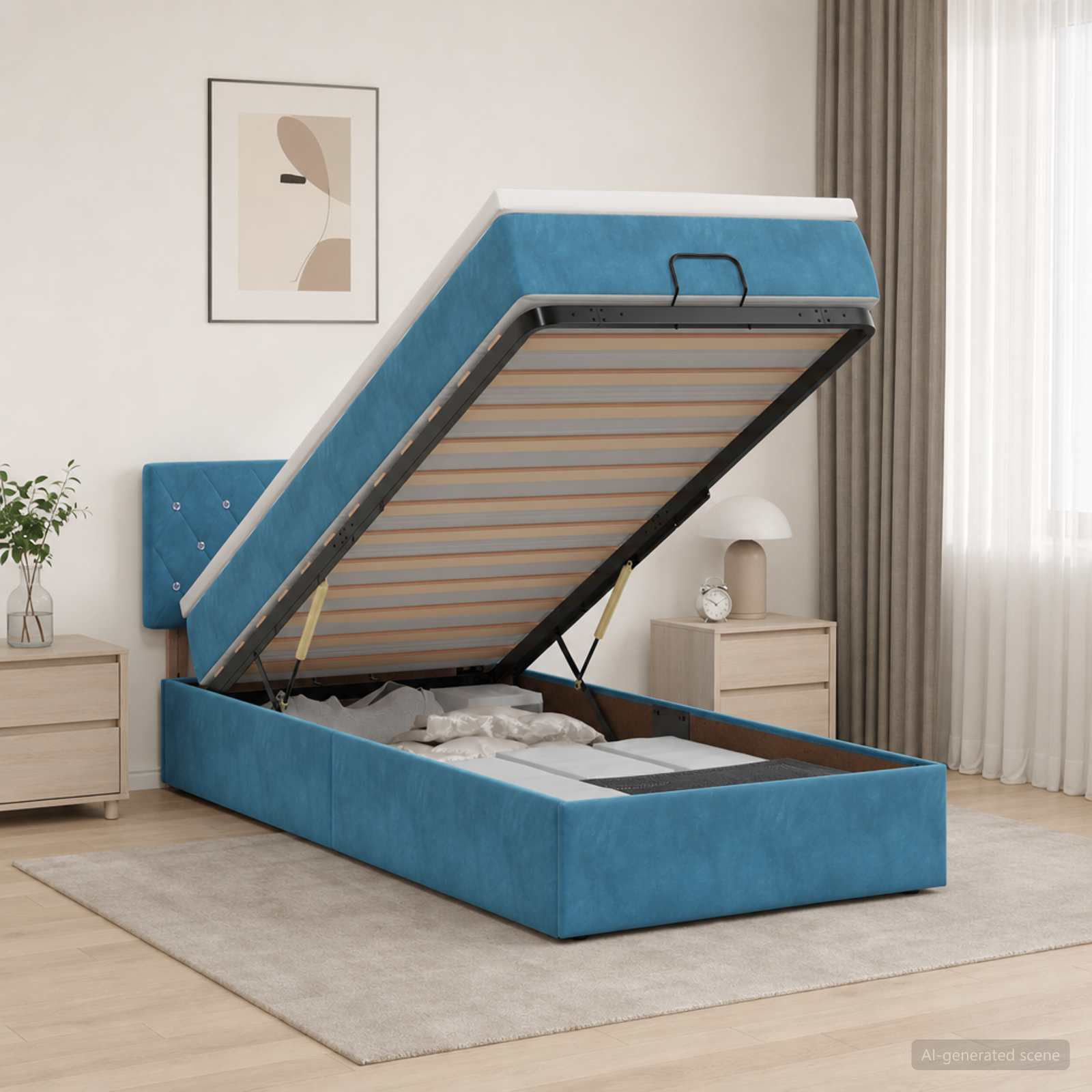 Ottoman Bed met Matrassen en LED Donkerblauw 90 x 200 cm – afbeelding 1