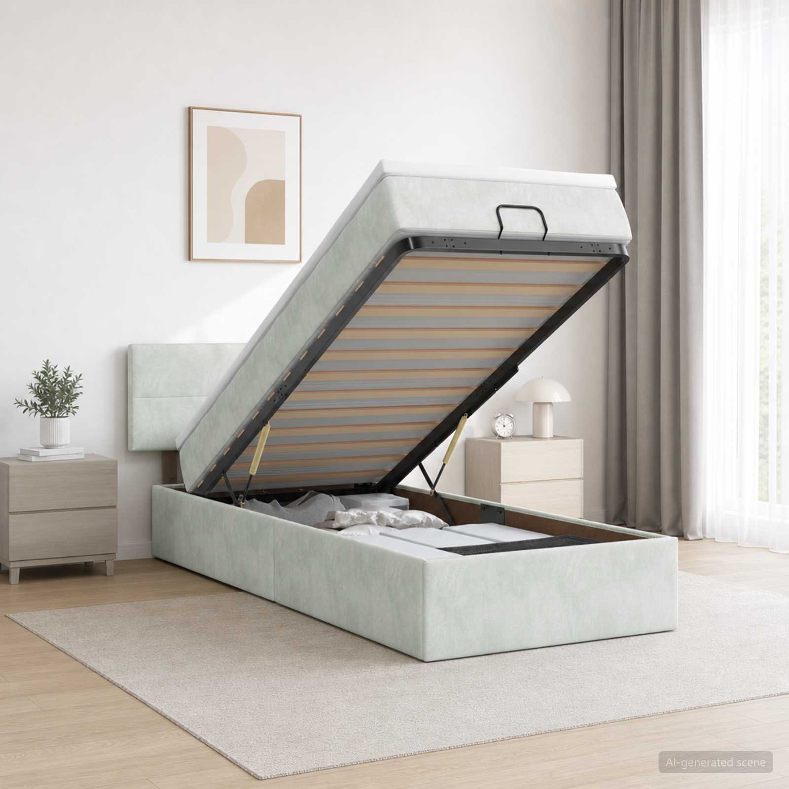 Ottoman Bed met Matrassen en LED Lichtgrijs 100 x 200 cm – afbeelding 1
