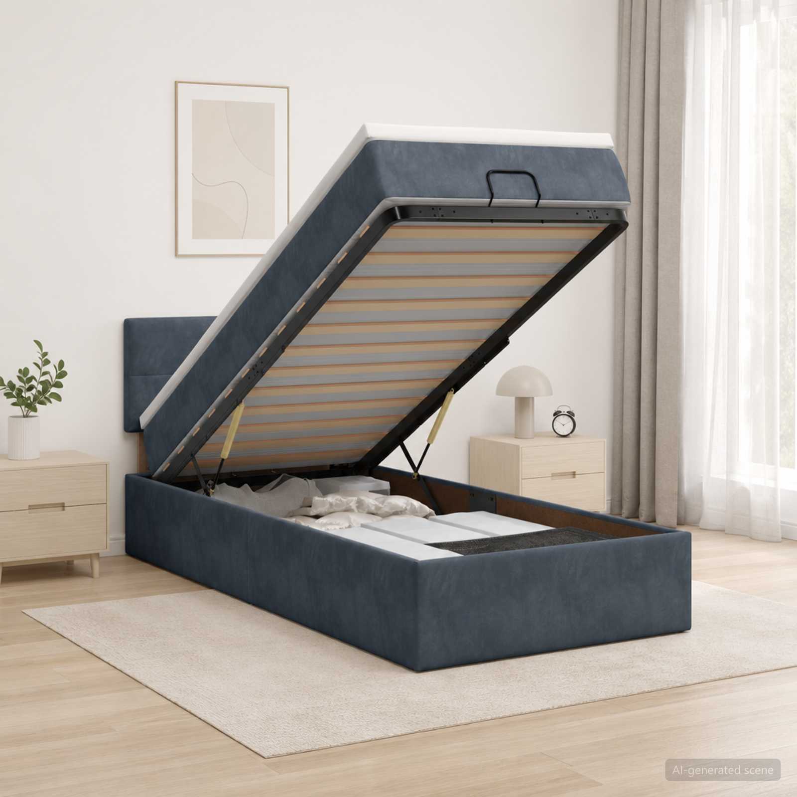 Ottoman Bed met Matrassen en LED Donkergrijs 100 x 200 cm – afbeelding 1