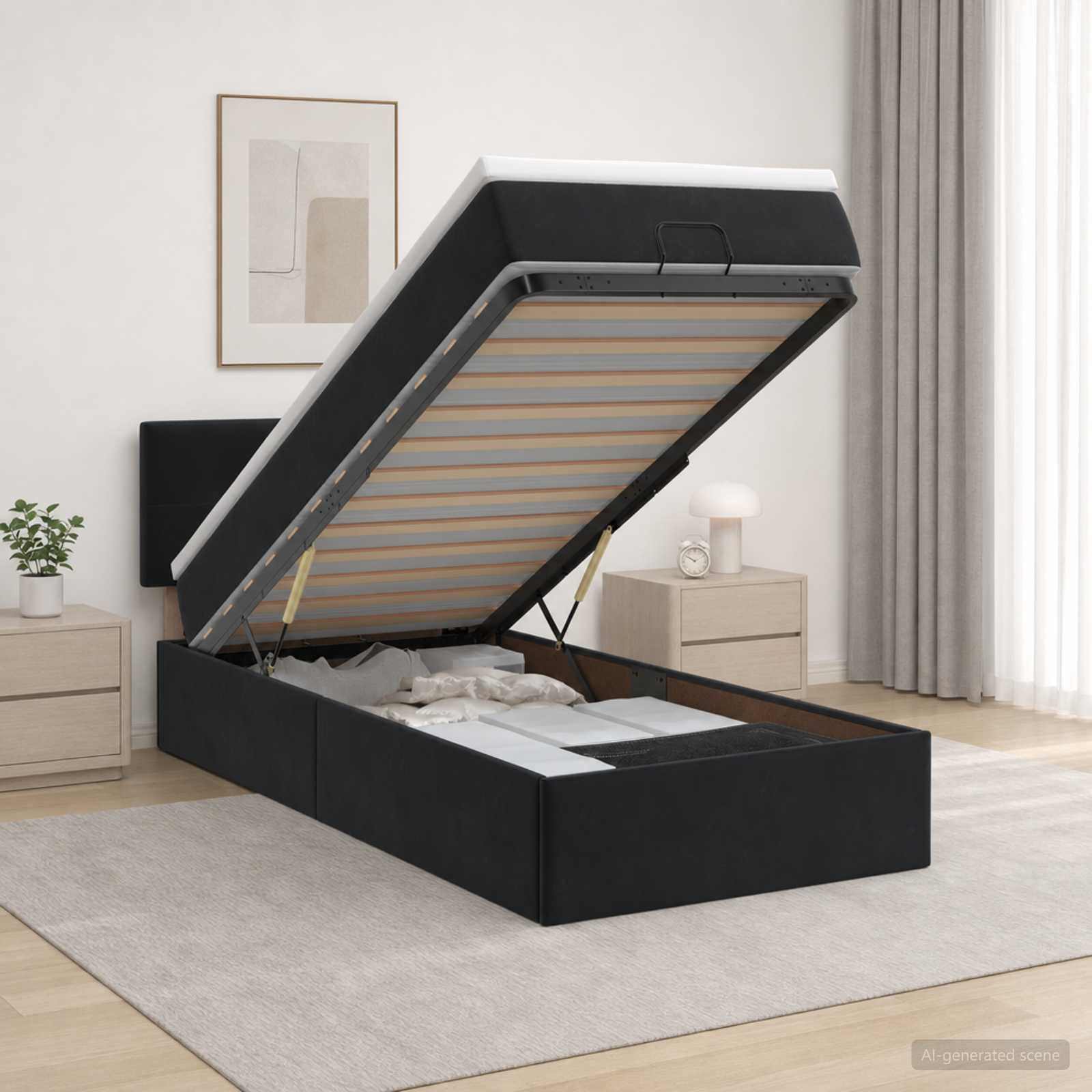 Ottoman Bed met Matrassen en LED Zwart 100 x 200 cm fluweel – afbeelding 1