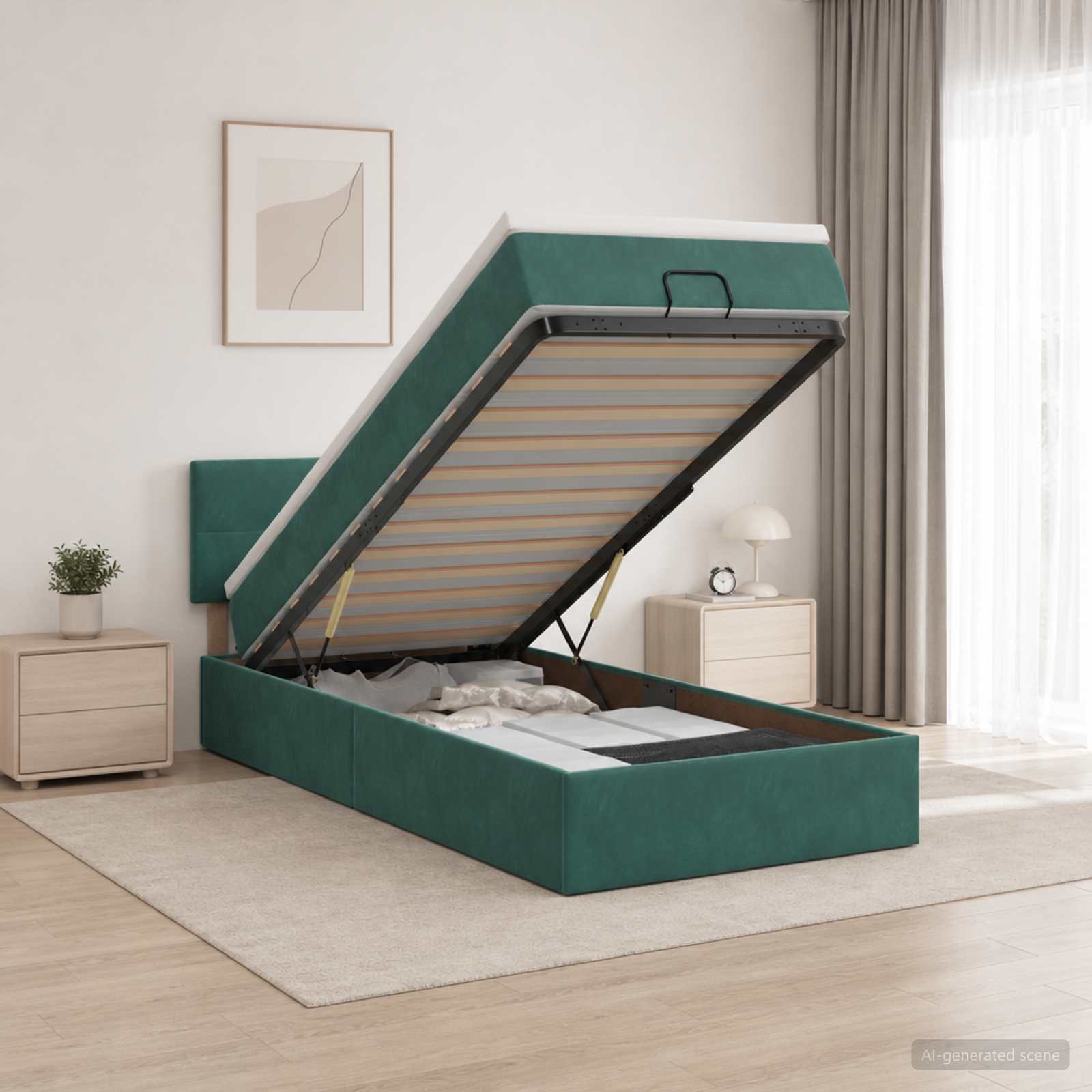 Ottoman Bed met Matrassen en LED Donkergroen 90 x 200 cm – afbeelding 1