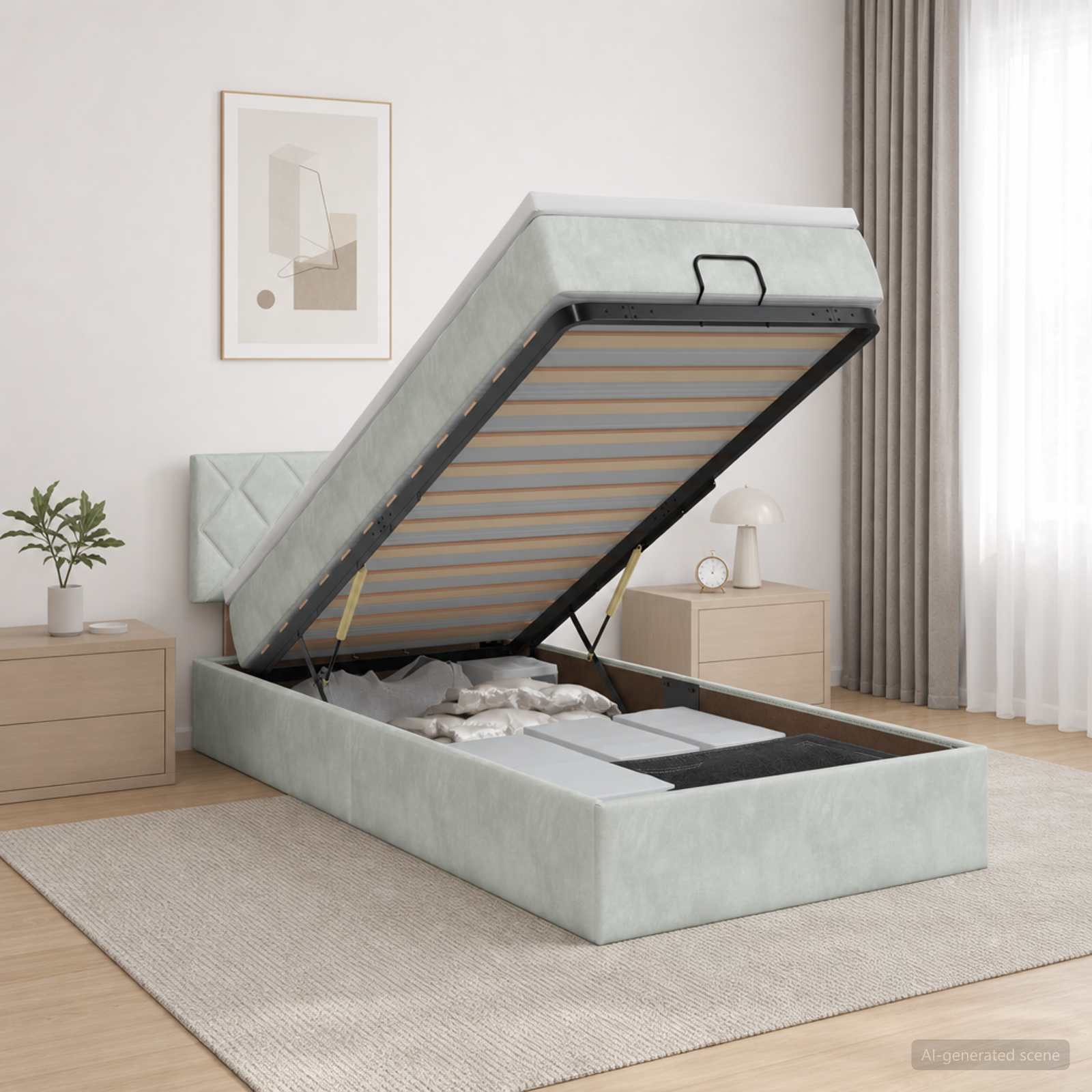 Ottoman Bed met Matrassen en LED Lichtgrijs 80 x 200 cm fluweel – afbeelding 1