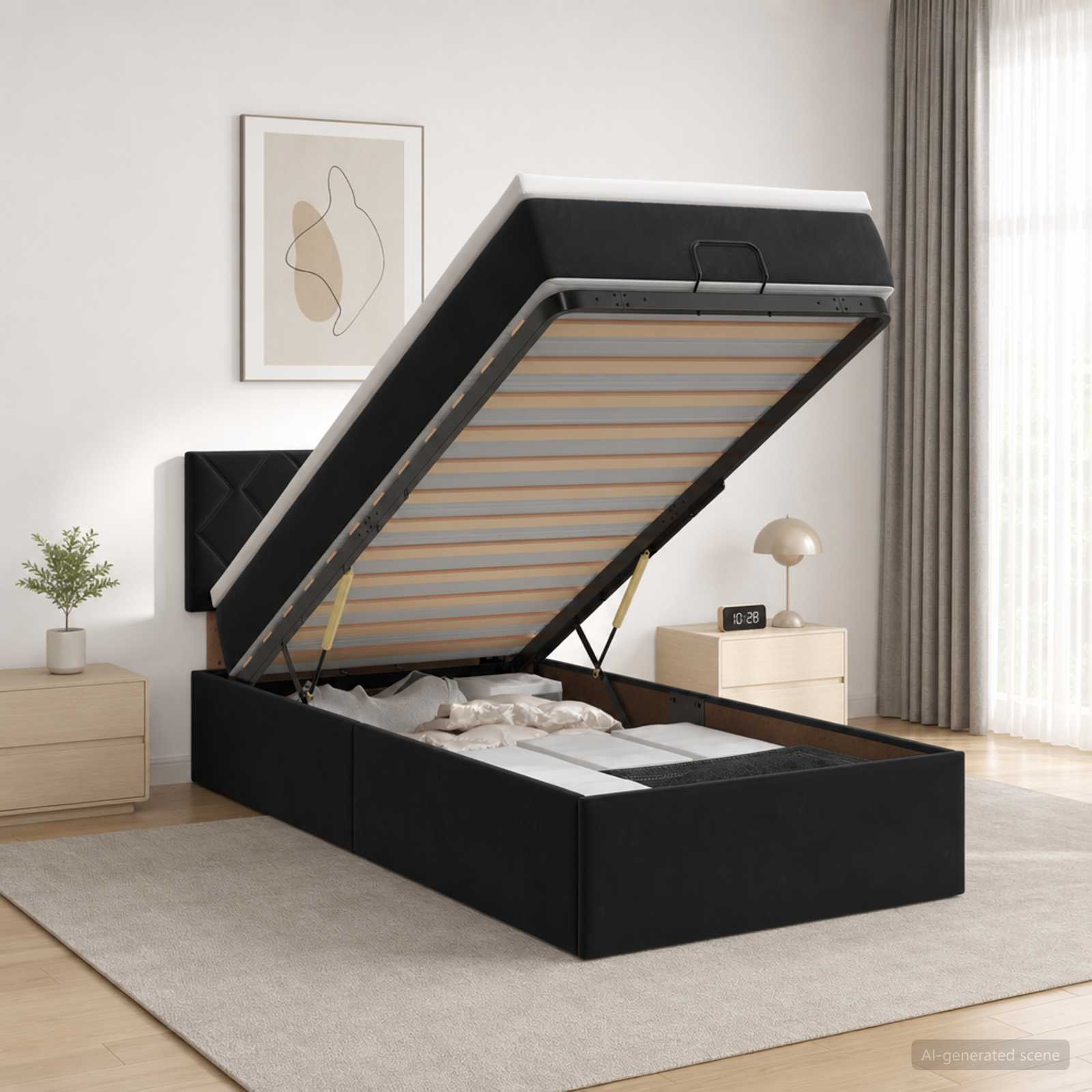 Ottoman Bed met Matrassen en LED Zwart 90 x 190 cm fluweel – afbeelding 1
