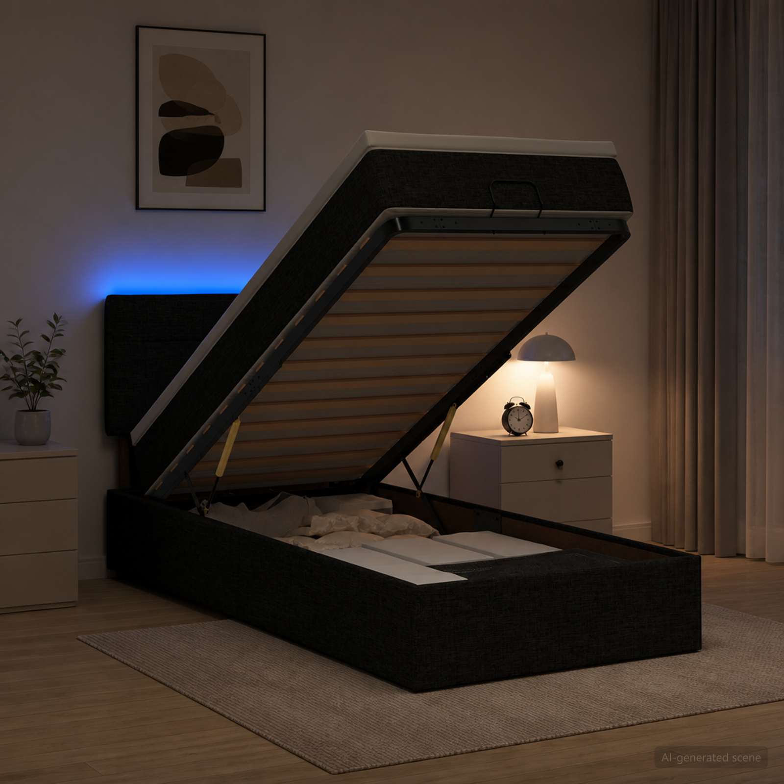 Ottoman Bed met Matrassen en LED Zwart 90 x 190 cm Stof – afbeelding 1