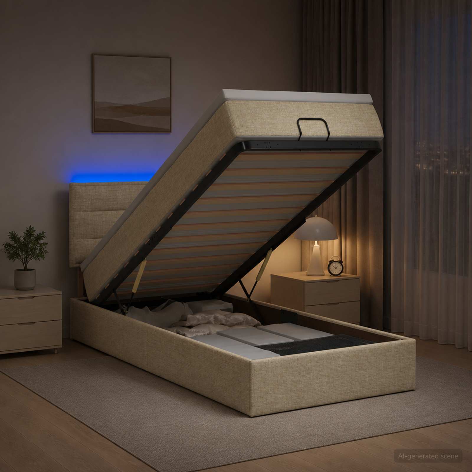 Отоман с матрак и LED с LED ленти Кремаво 80 x 200 cm Текстил