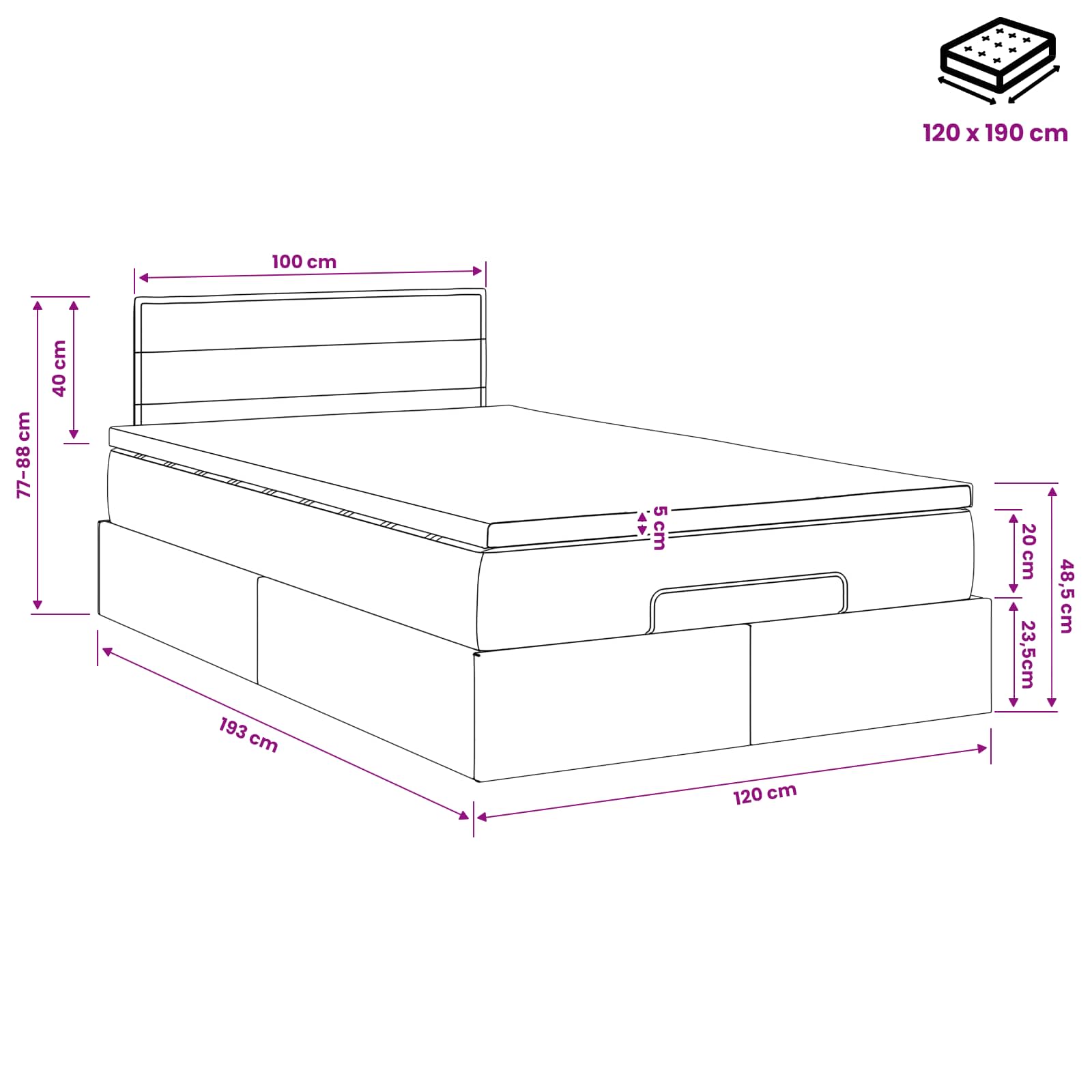 Otomanska postelja z vzmetnico in LED Modra 120 x 190 cm Blago