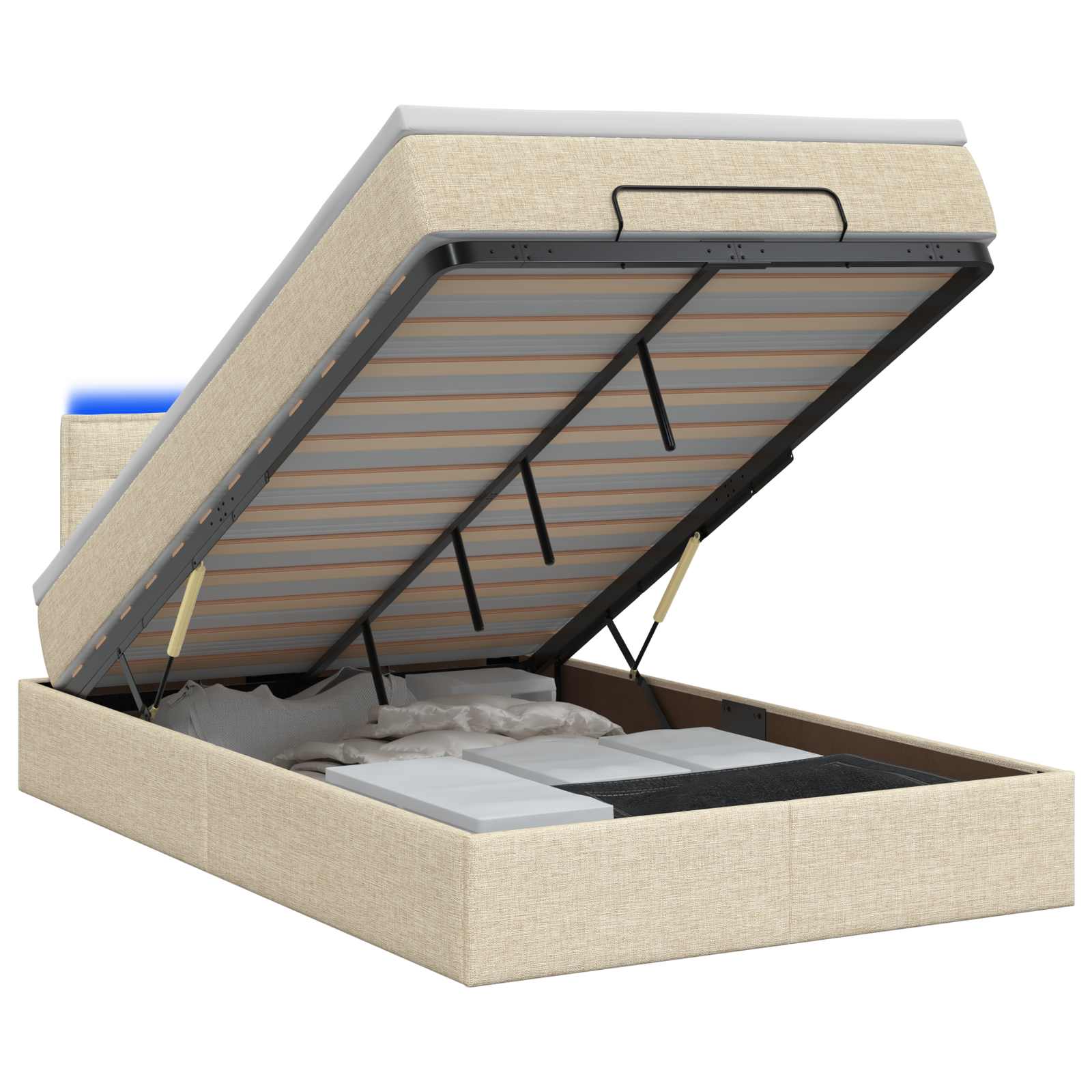 Ottoman Bed met Matrassen en LED Crèmekleurig 120 x 200 cm Stof – afbeelding 1