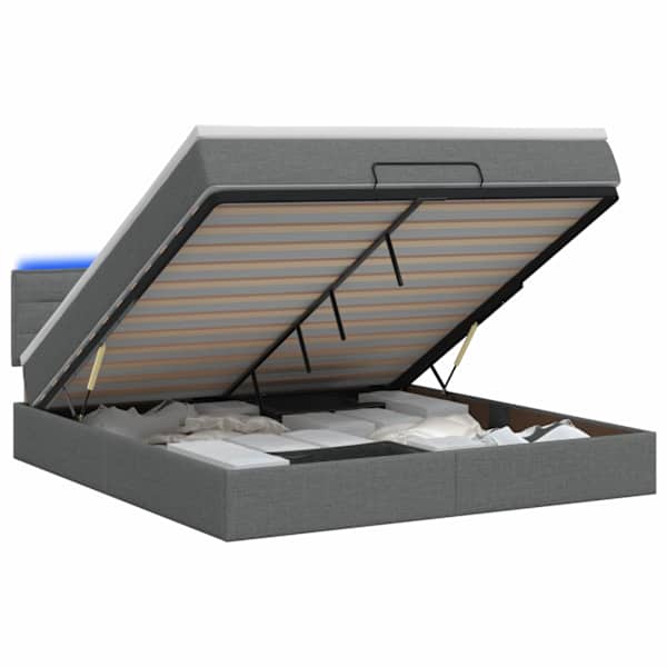 vidaXL Ottomani voodi madratsi ja LED-idega Tumehall 140 x 190 cm